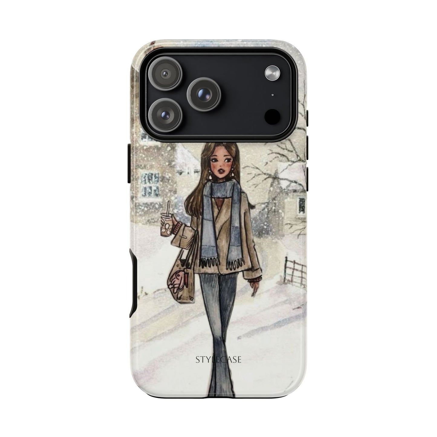 Winter Stroll Phone Case — Cute Girl In Snowy Village Premium Case