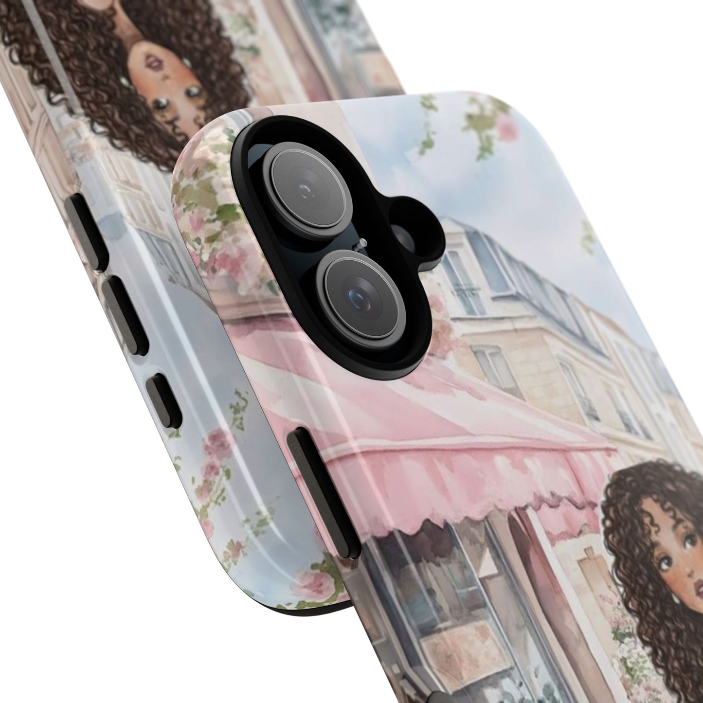 Paris Cafe Phone Case — Curly-Haired Girl Premium Cover