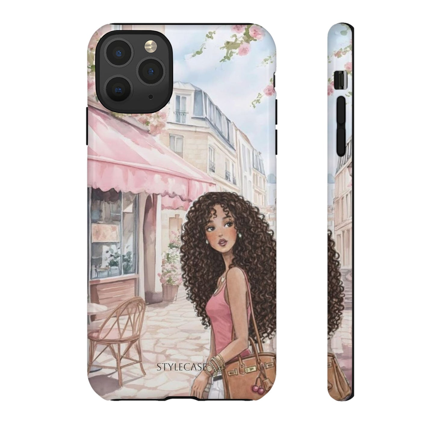 Paris Cafe Phone Case — Curly-Haired Girl Premium Cover