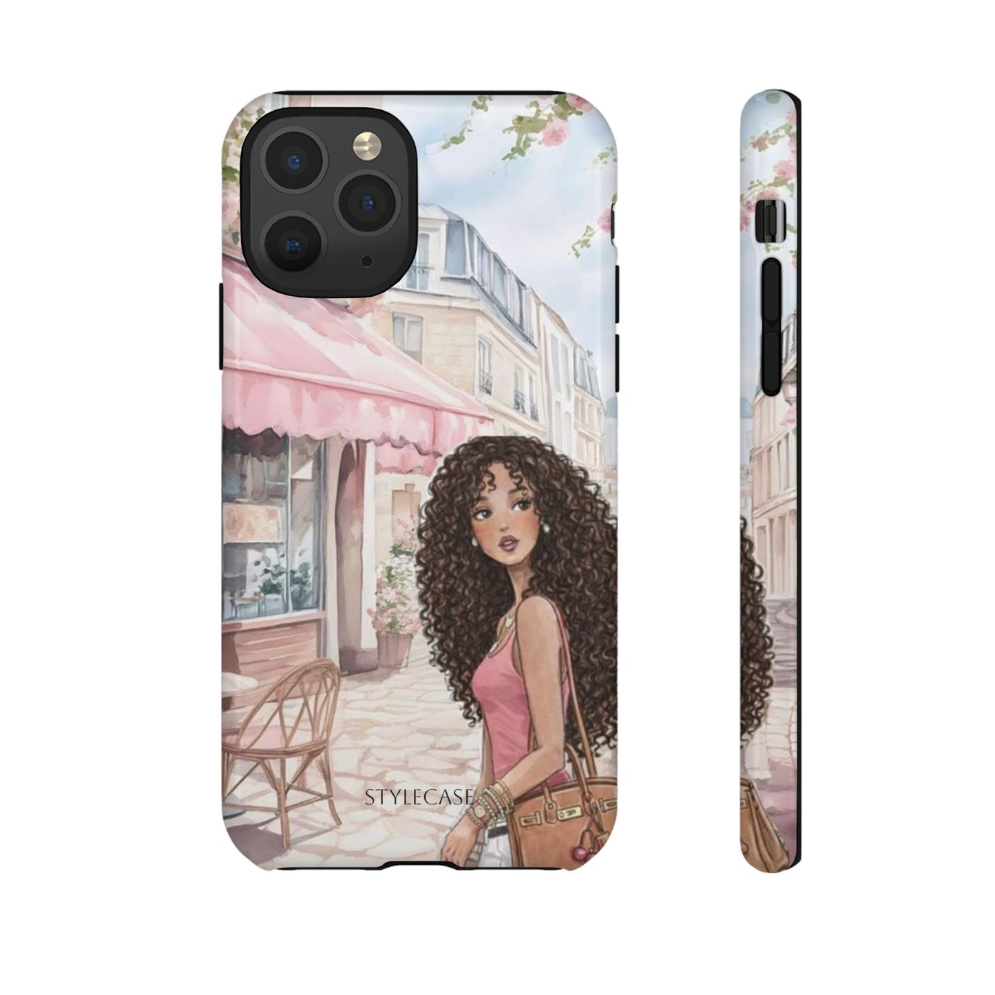 Paris Cafe Phone Case — Curly-Haired Girl Premium Cover