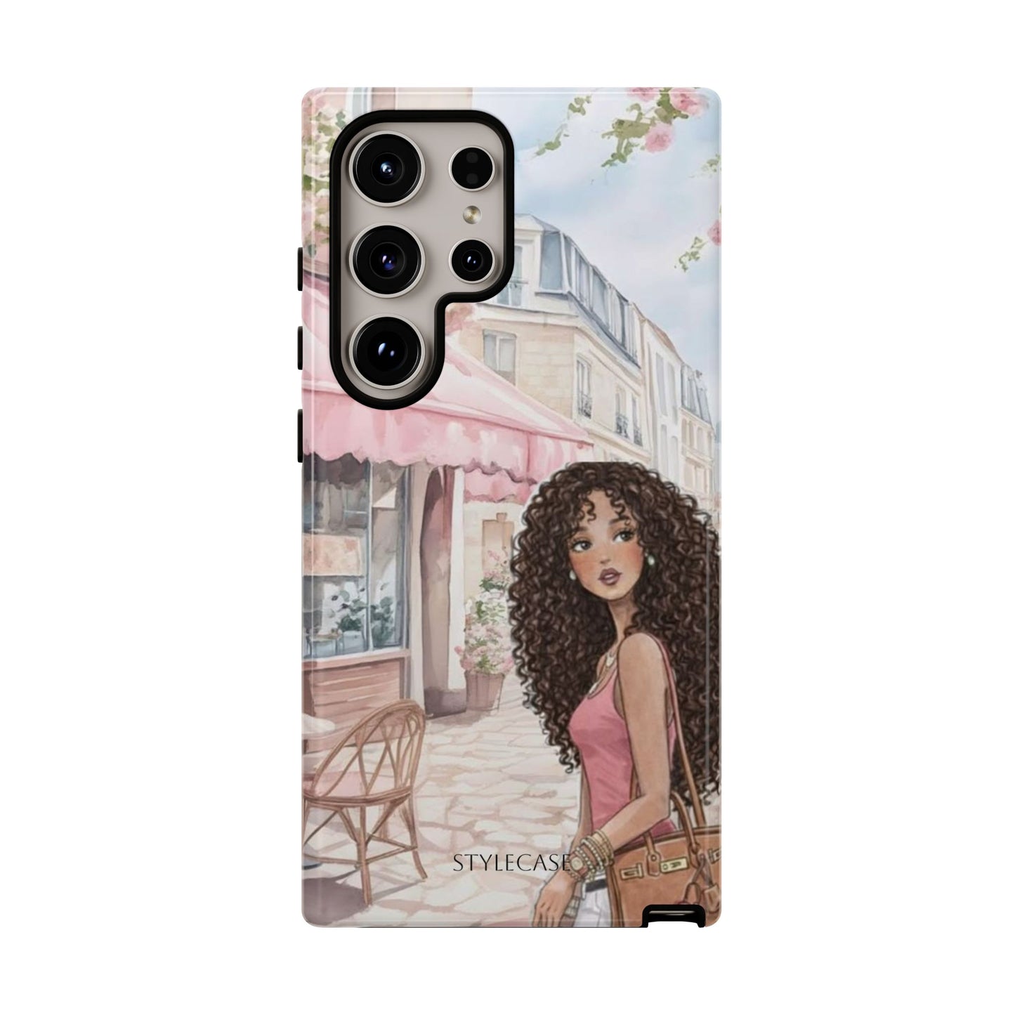 Paris Cafe Phone Case — Curly-Haired Girl Premium Cover