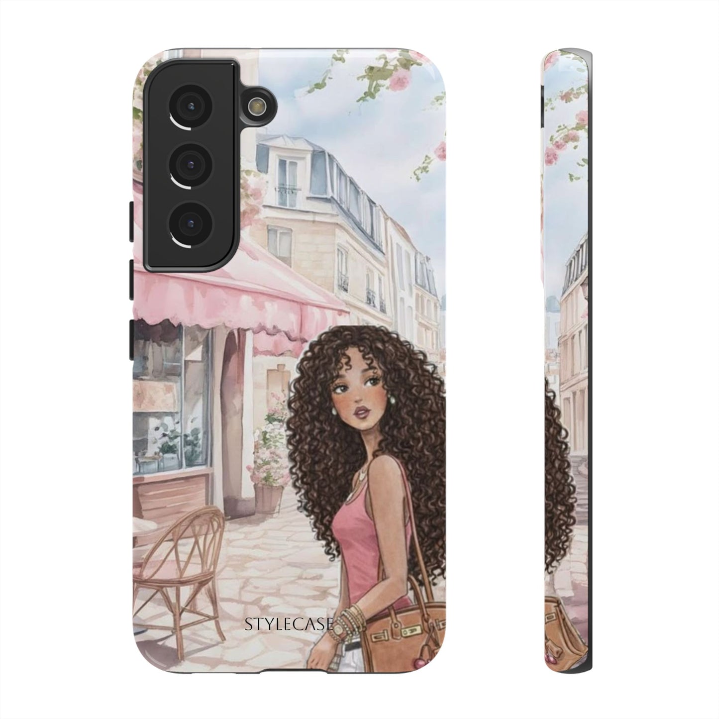 Paris Cafe Phone Case — Curly-Haired Girl Premium Cover