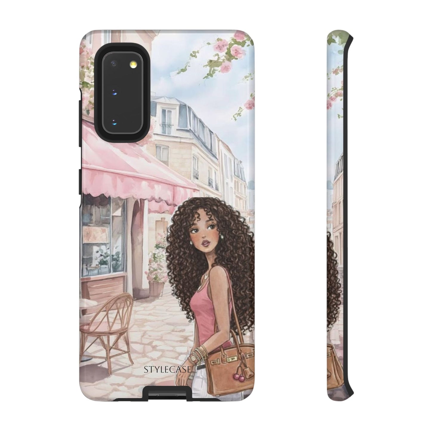 Paris Cafe Phone Case — Curly-Haired Girl Premium Cover