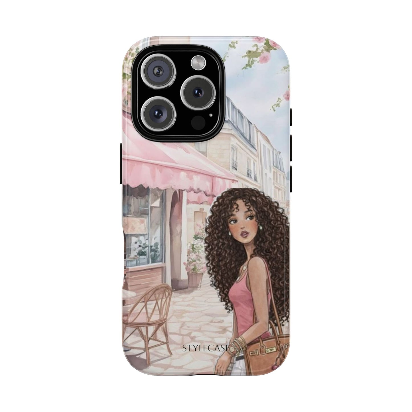 Paris Cafe Phone Case — Curly-Haired Girl Premium Cover