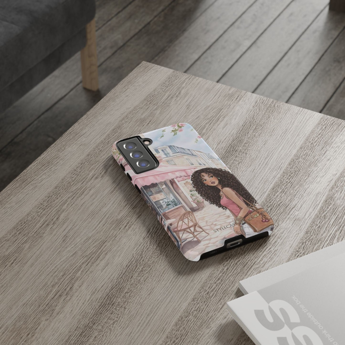 Paris Cafe Phone Case — Curly-Haired Girl Premium Cover