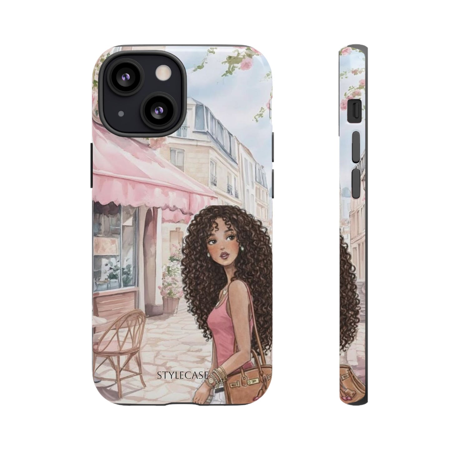 Paris Cafe Phone Case — Curly-Haired Girl Premium Cover