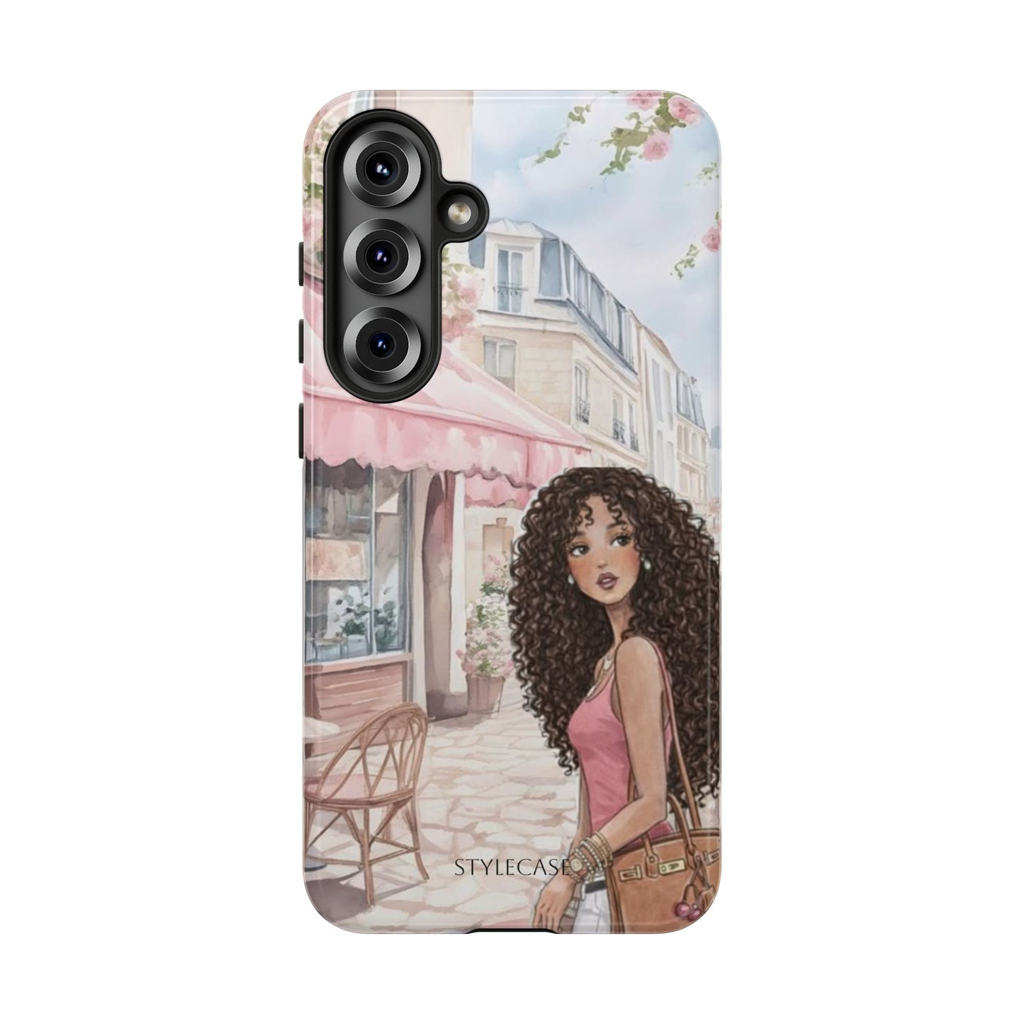 Paris Cafe Phone Case — Curly-Haired Girl Premium Cover