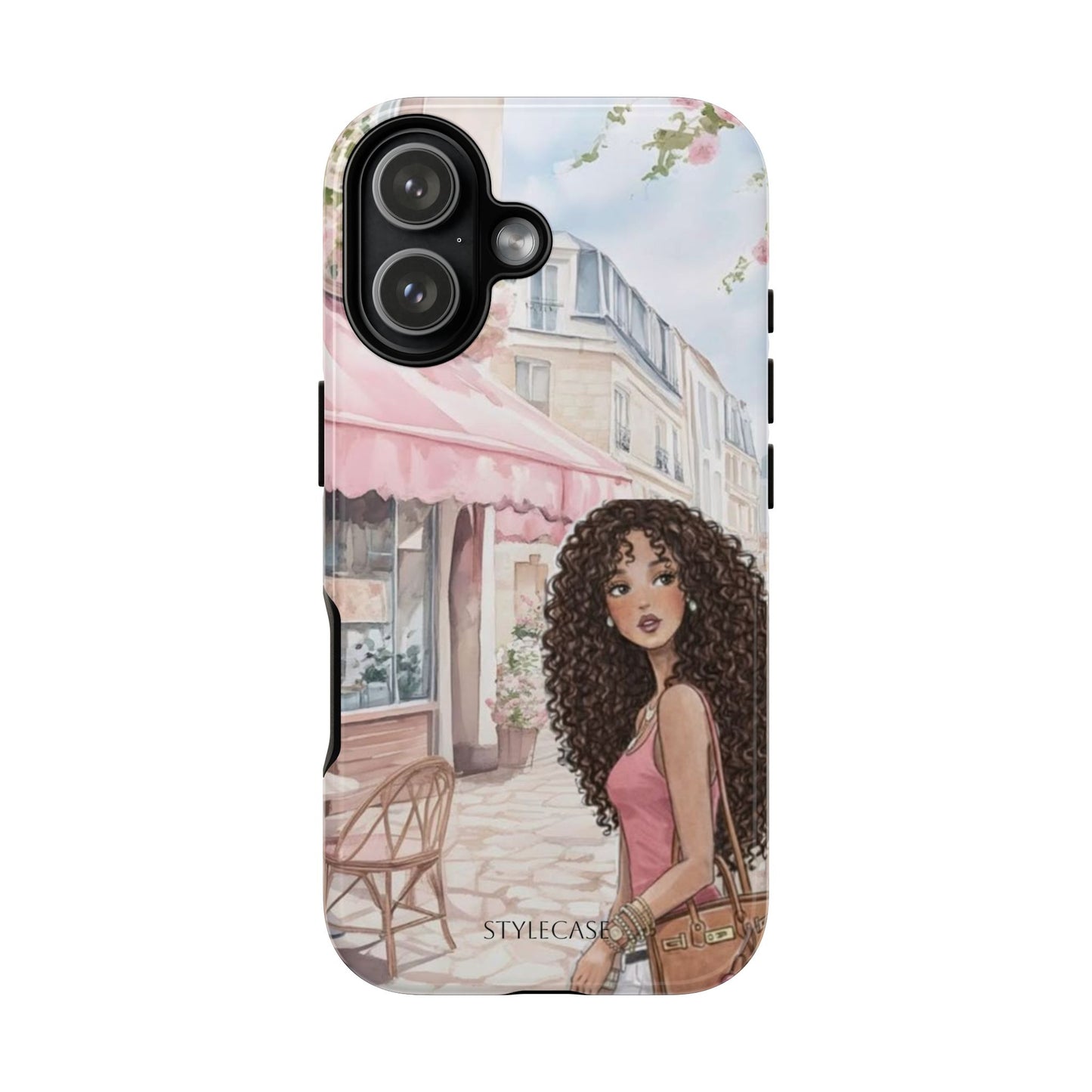 Paris Cafe Phone Case — Curly-Haired Girl Premium Cover