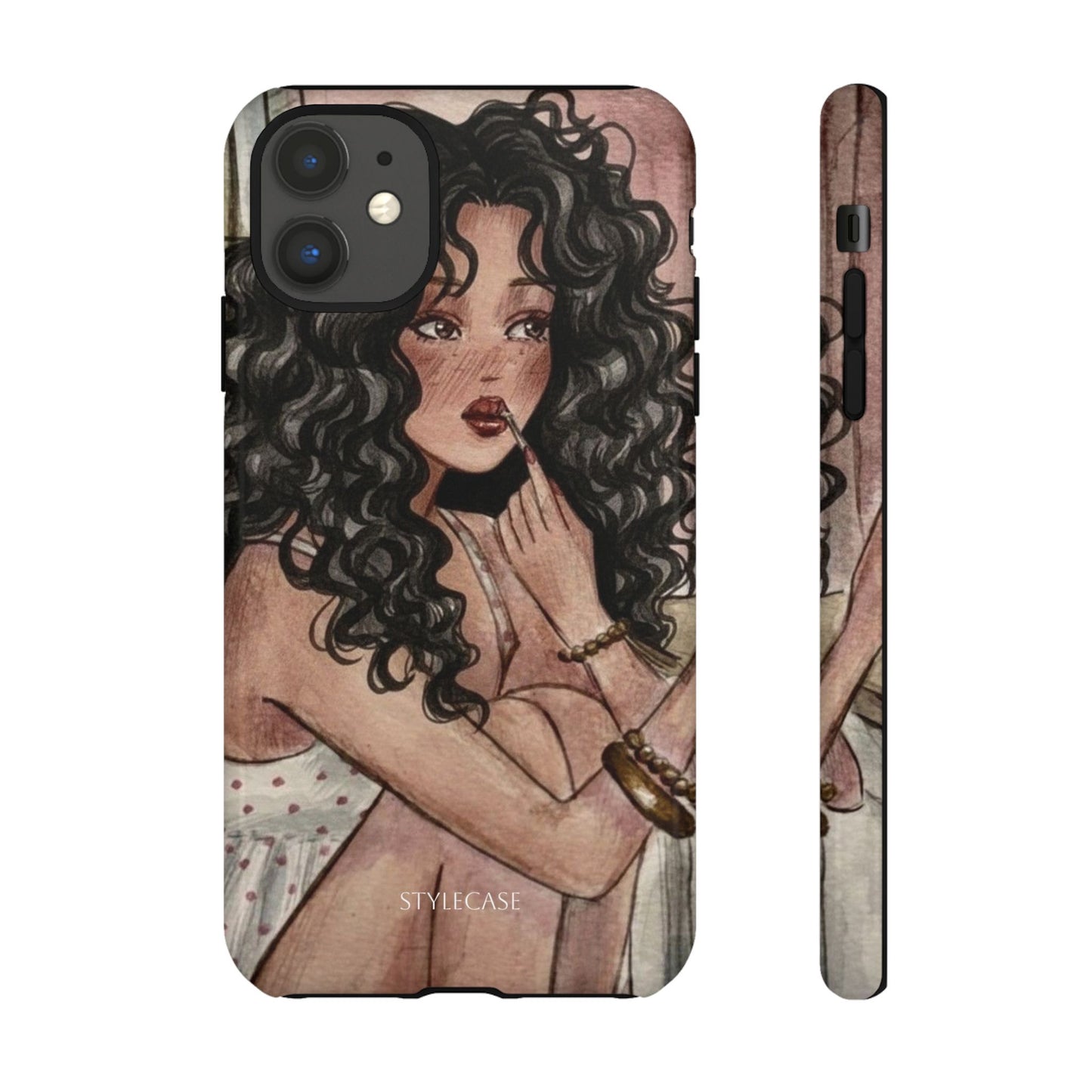 Curly-Haired Woman Phone Case – Vintage Vibe Premium Tough Case