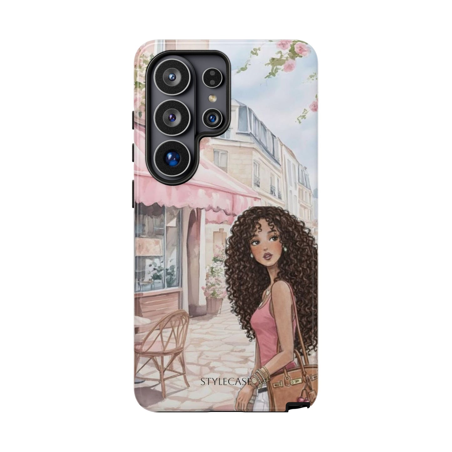 Paris Cafe Phone Case — Curly-Haired Girl Premium Cover