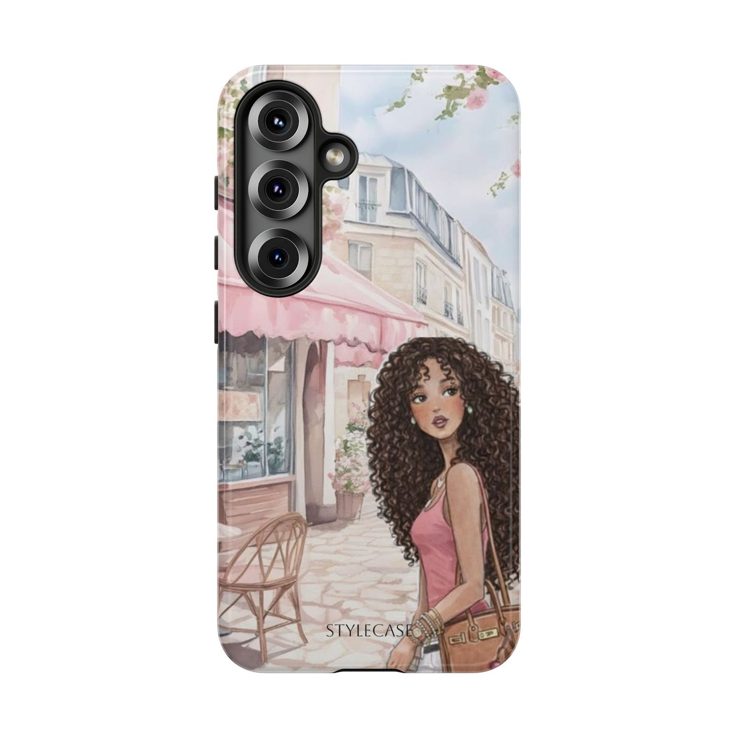 Paris Cafe Phone Case — Curly-Haired Girl Premium Cover