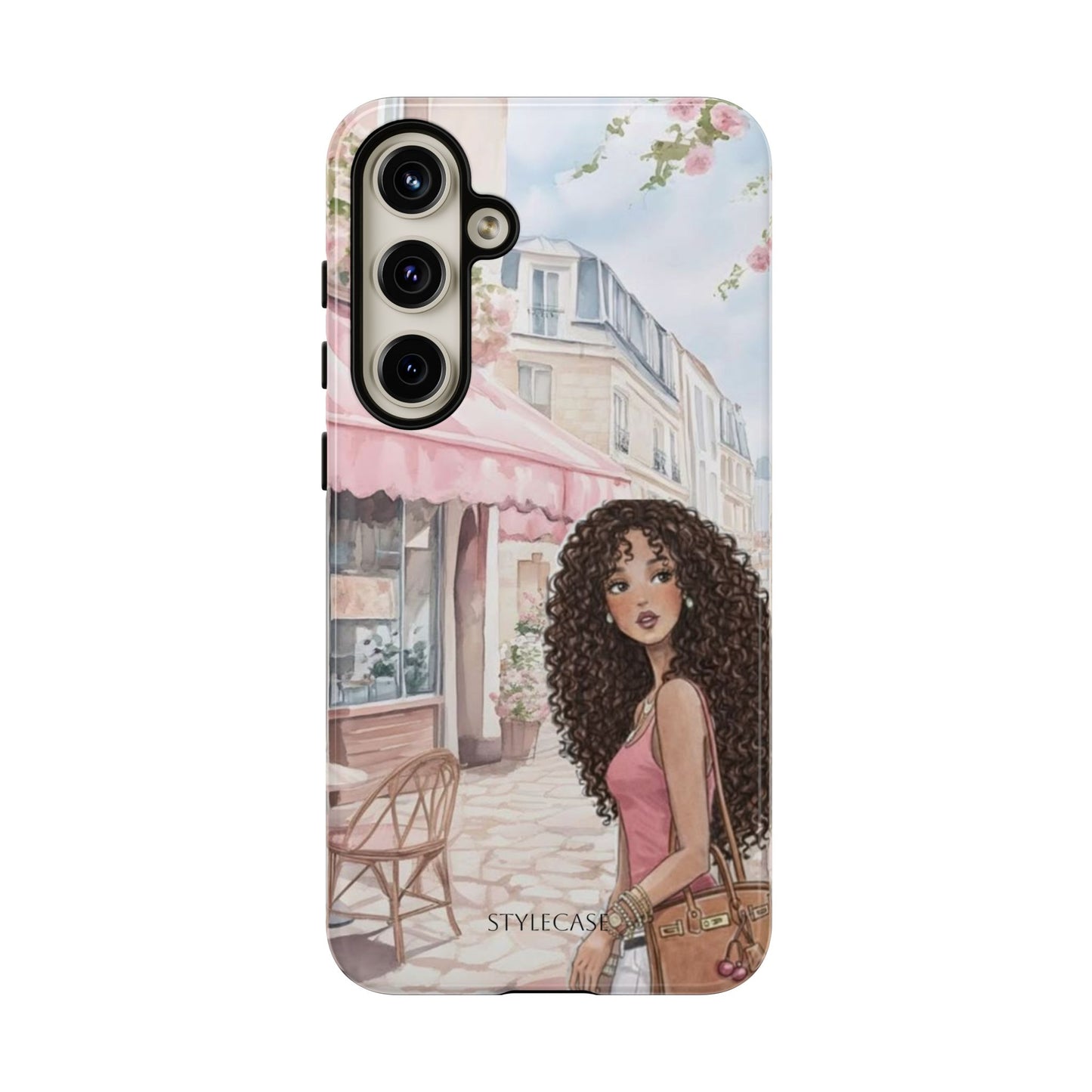 Paris Cafe Phone Case — Curly-Haired Girl Premium Cover