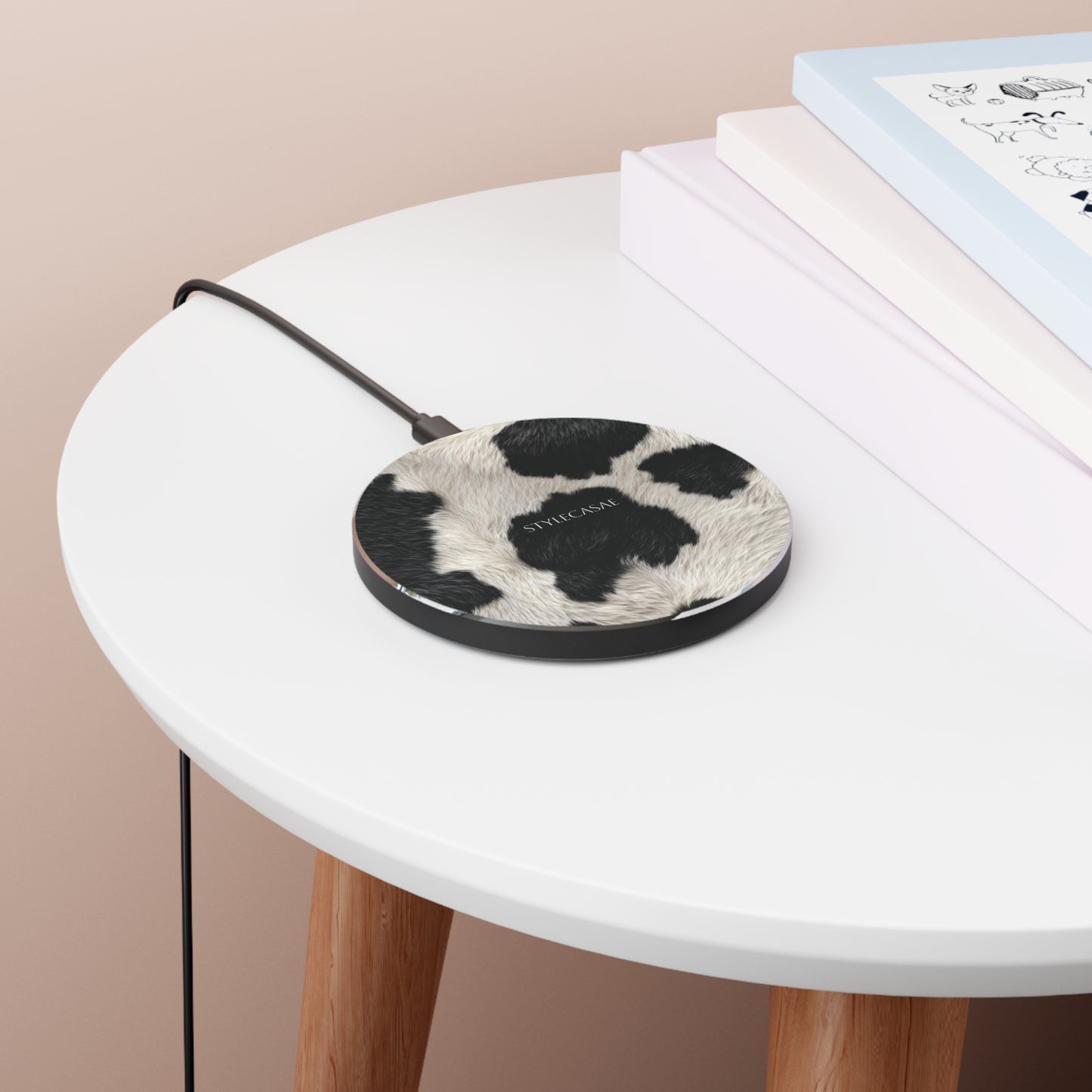 Cow Print Wireless Charger – Stylish Faux Fur Phone Charger