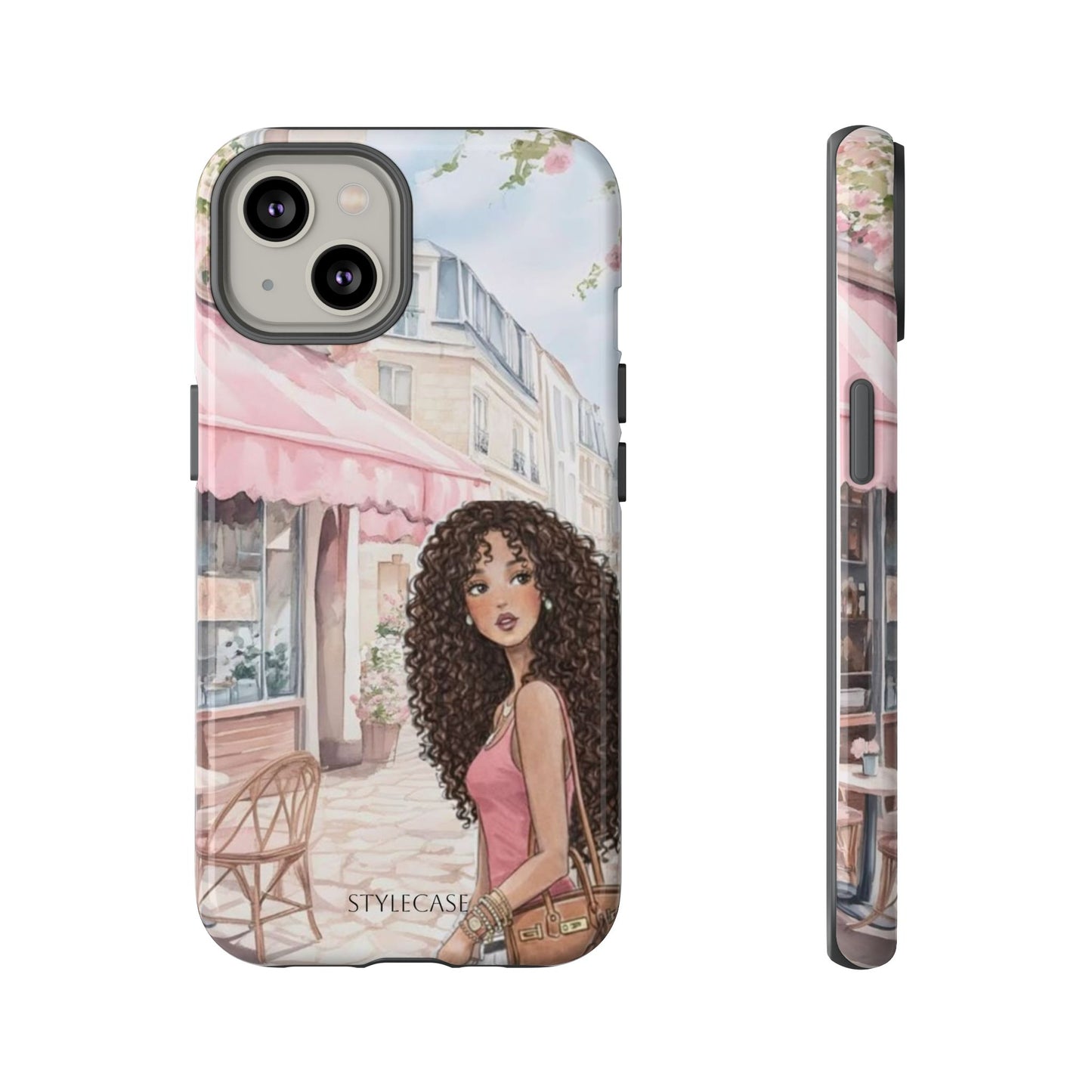Paris Cafe Phone Case — Curly-Haired Girl Premium Cover