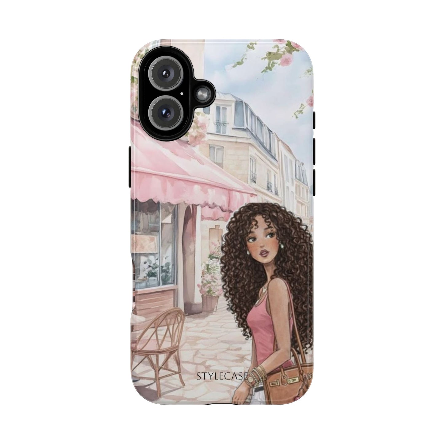 Paris Cafe Phone Case — Curly-Haired Girl Premium Cover