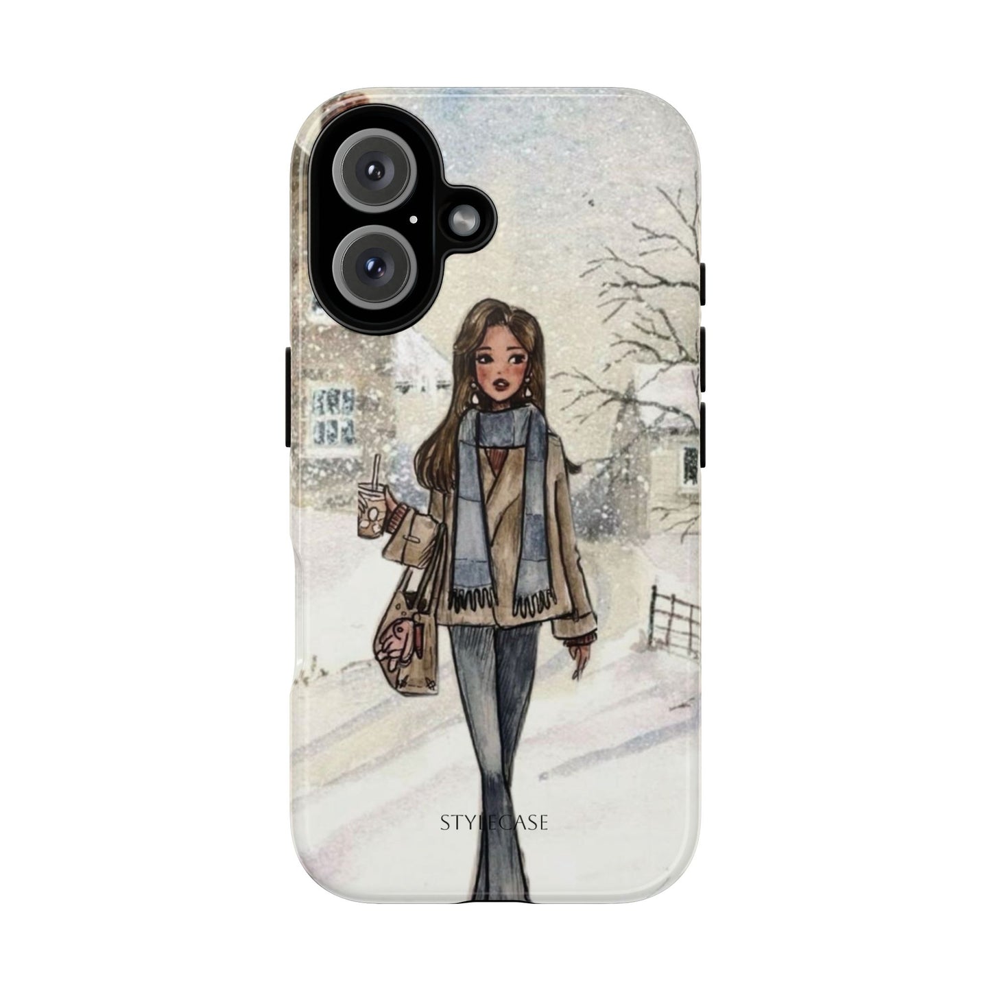 Winter Stroll Phone Case — Cute Girl In Snowy Village Premium  Case