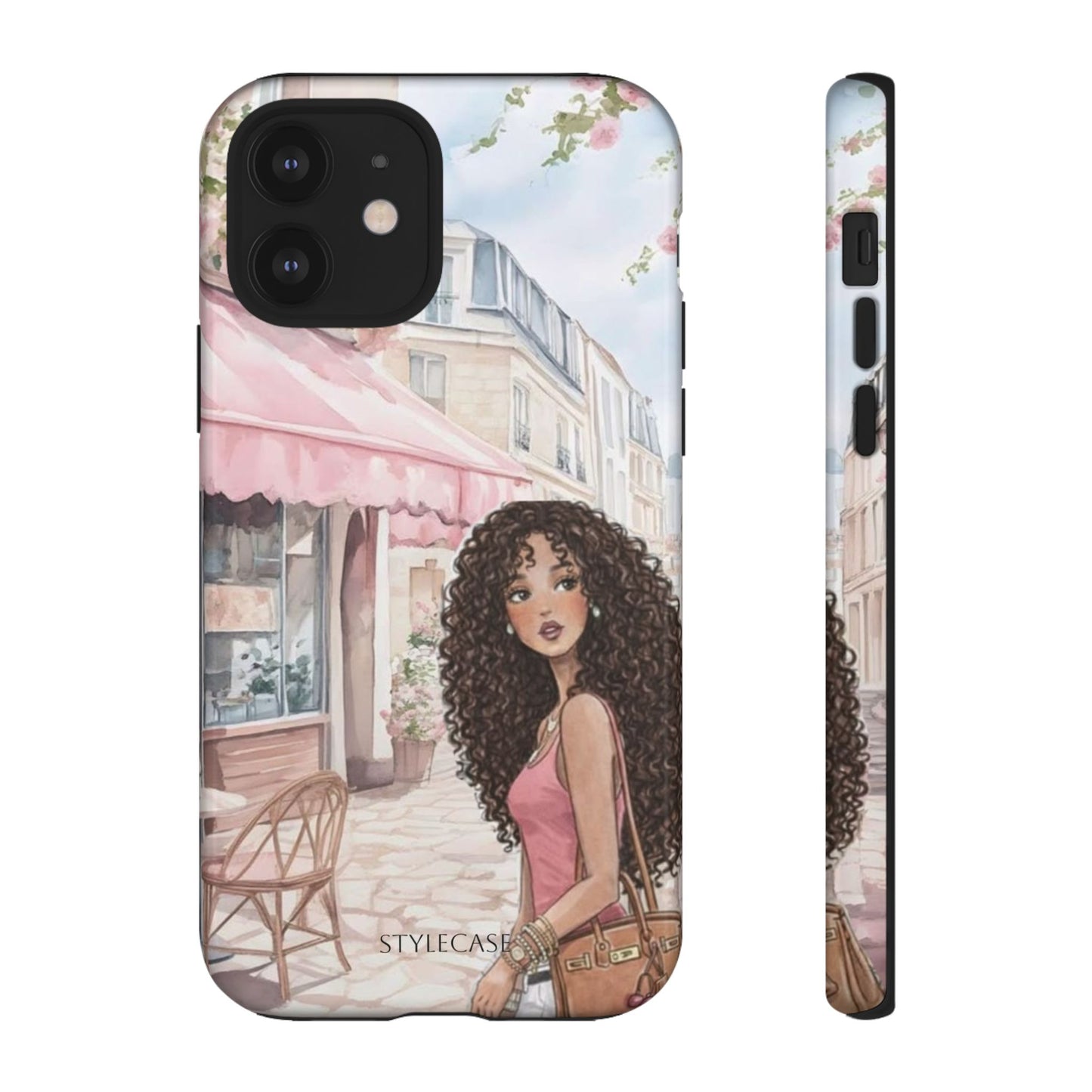 Paris Cafe Phone Case — Curly-Haired Girl Premium Cover