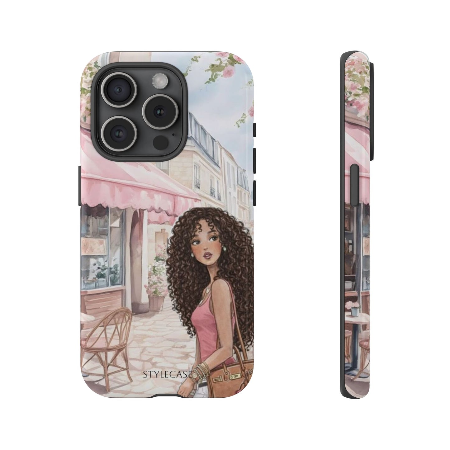 Paris Cafe Phone Case — Curly-Haired Girl Premium Cover