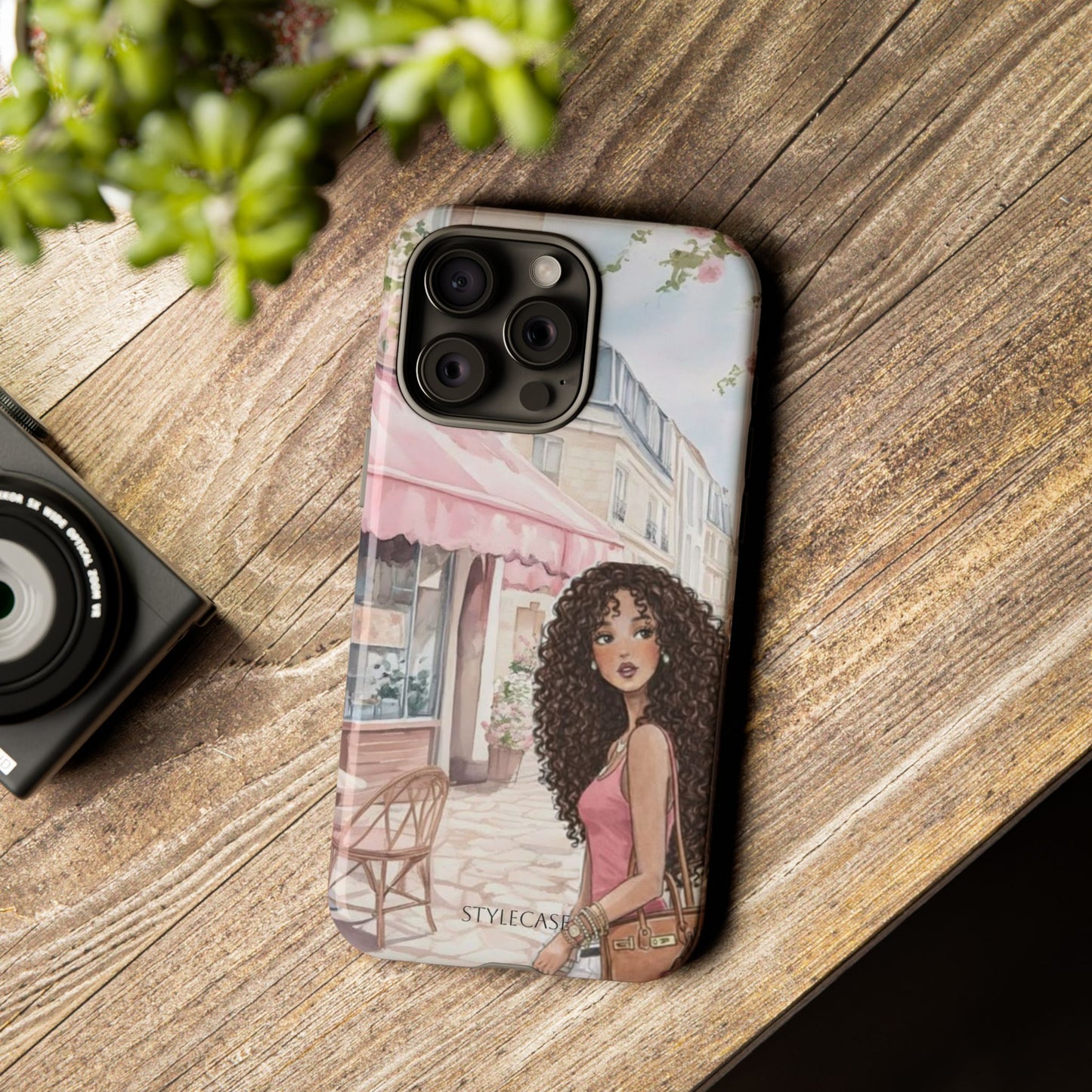 Paris Cafe Phone Case — Curly-Haired Girl Premium Cover