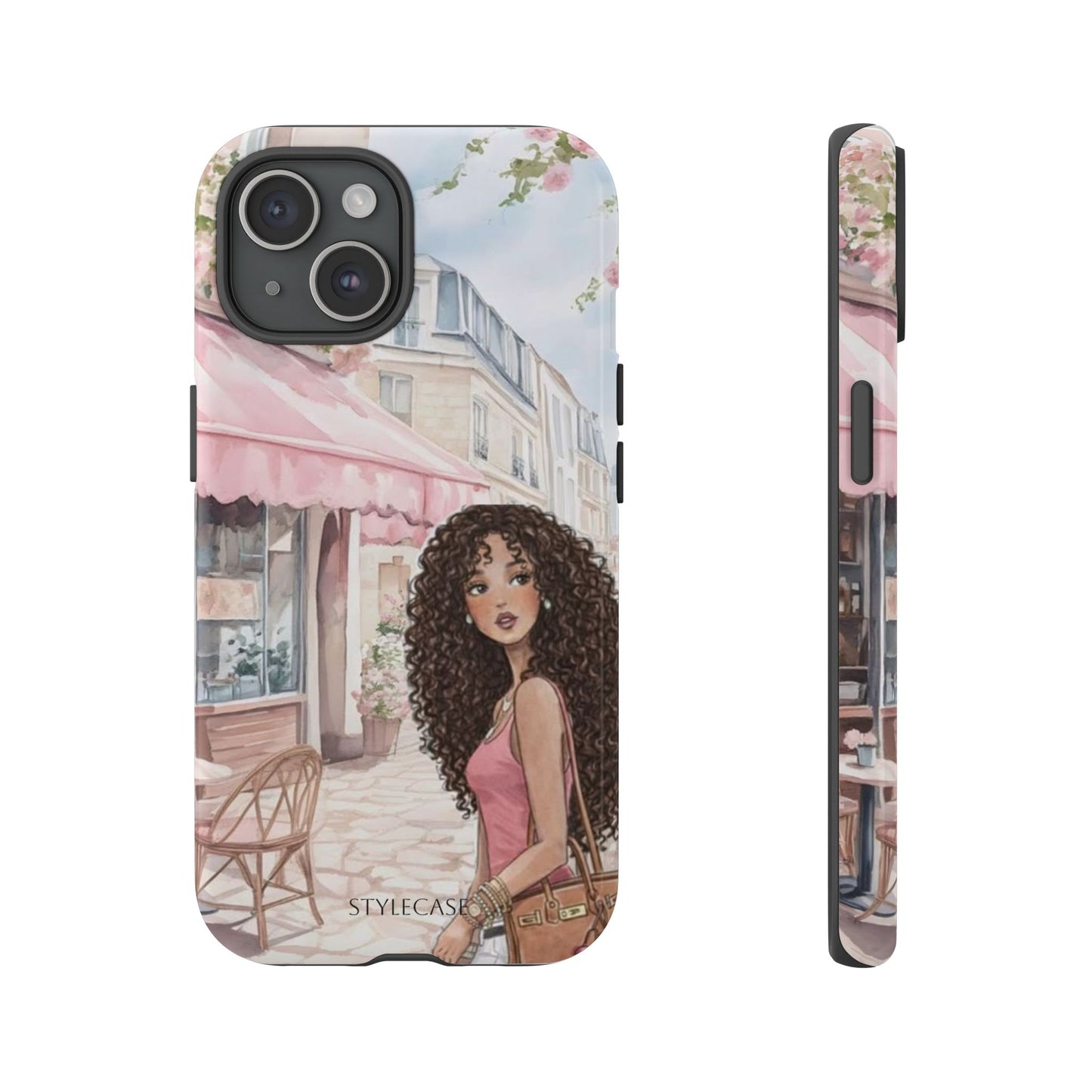 Paris Cafe Phone Case — Curly-Haired Girl Premium Cover