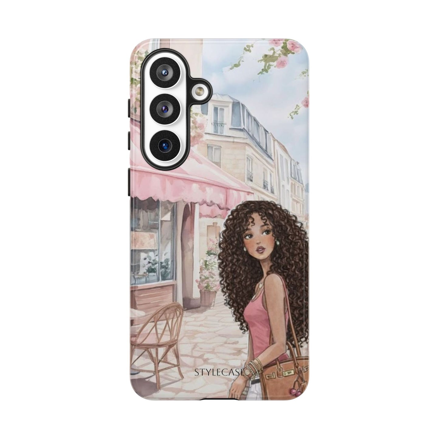 Paris Cafe Phone Case — Curly-Haired Girl Premium Cover