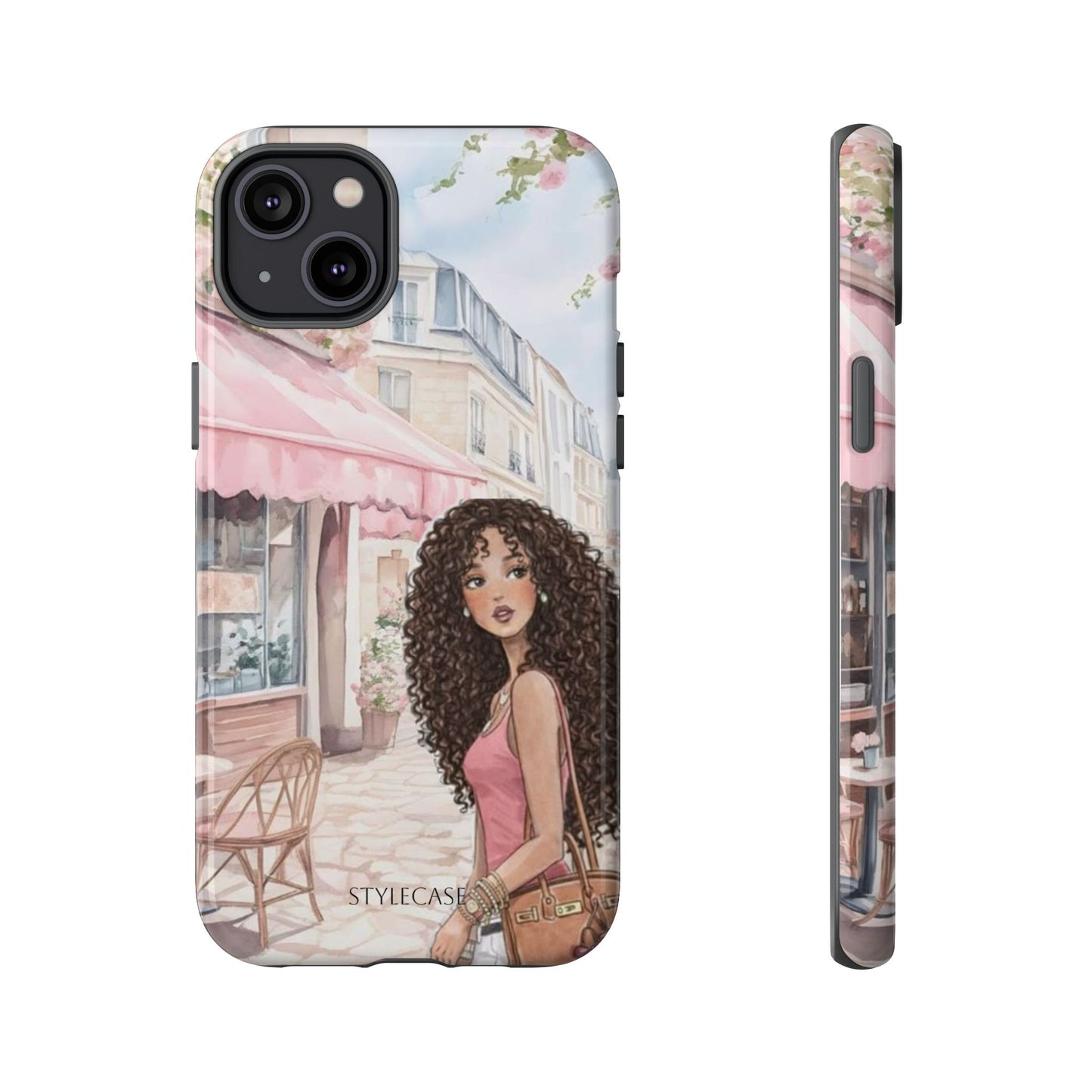Paris Cafe Phone Case — Curly-Haired Girl Premium Cover