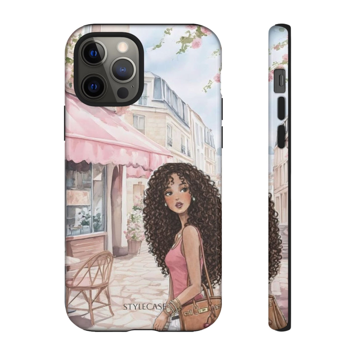 Paris Cafe Phone Case — Curly-Haired Girl Premium Cover