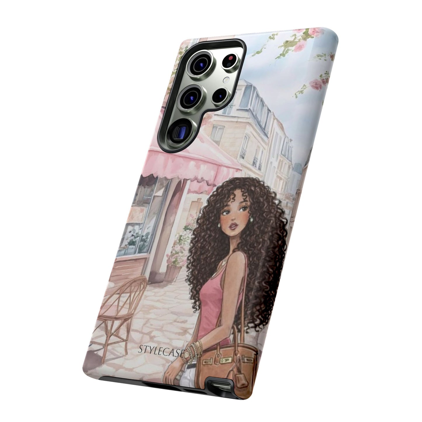Paris Cafe Phone Case — Curly-Haired Girl Premium Cover
