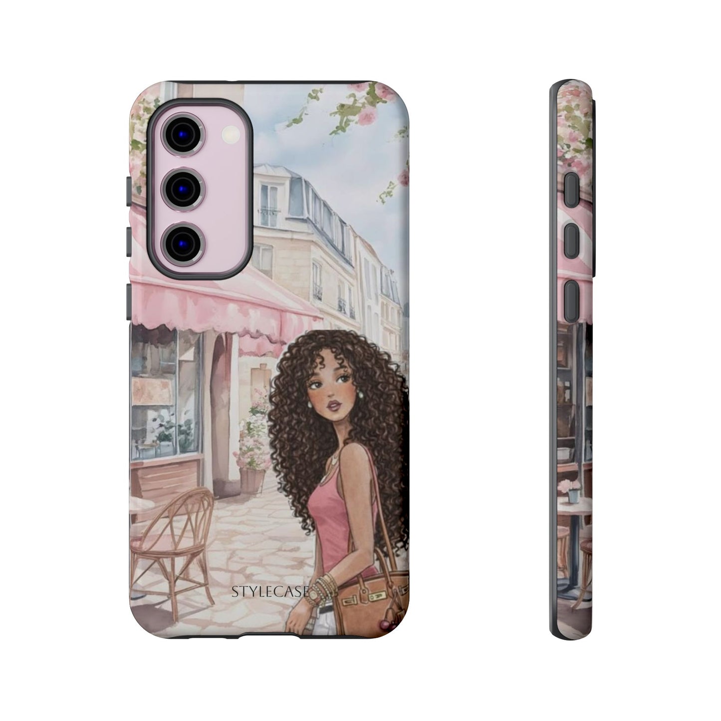 Paris Cafe Phone Case — Curly-Haired Girl Premium Cover