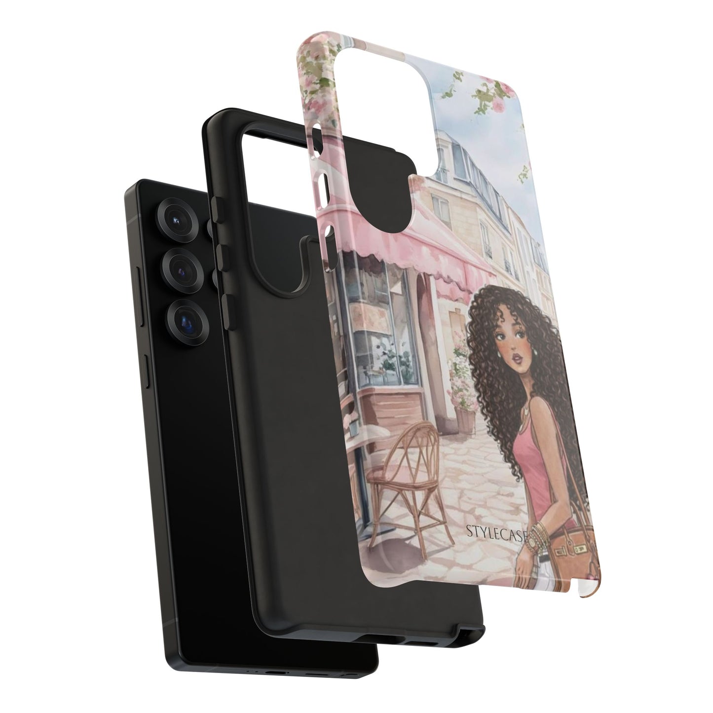 Paris Cafe Phone Case — Curly-Haired Girl Premium Cover