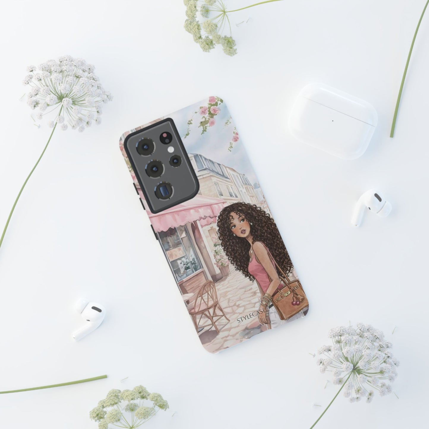 Paris Cafe Phone Case — Curly-Haired Girl Premium Cover