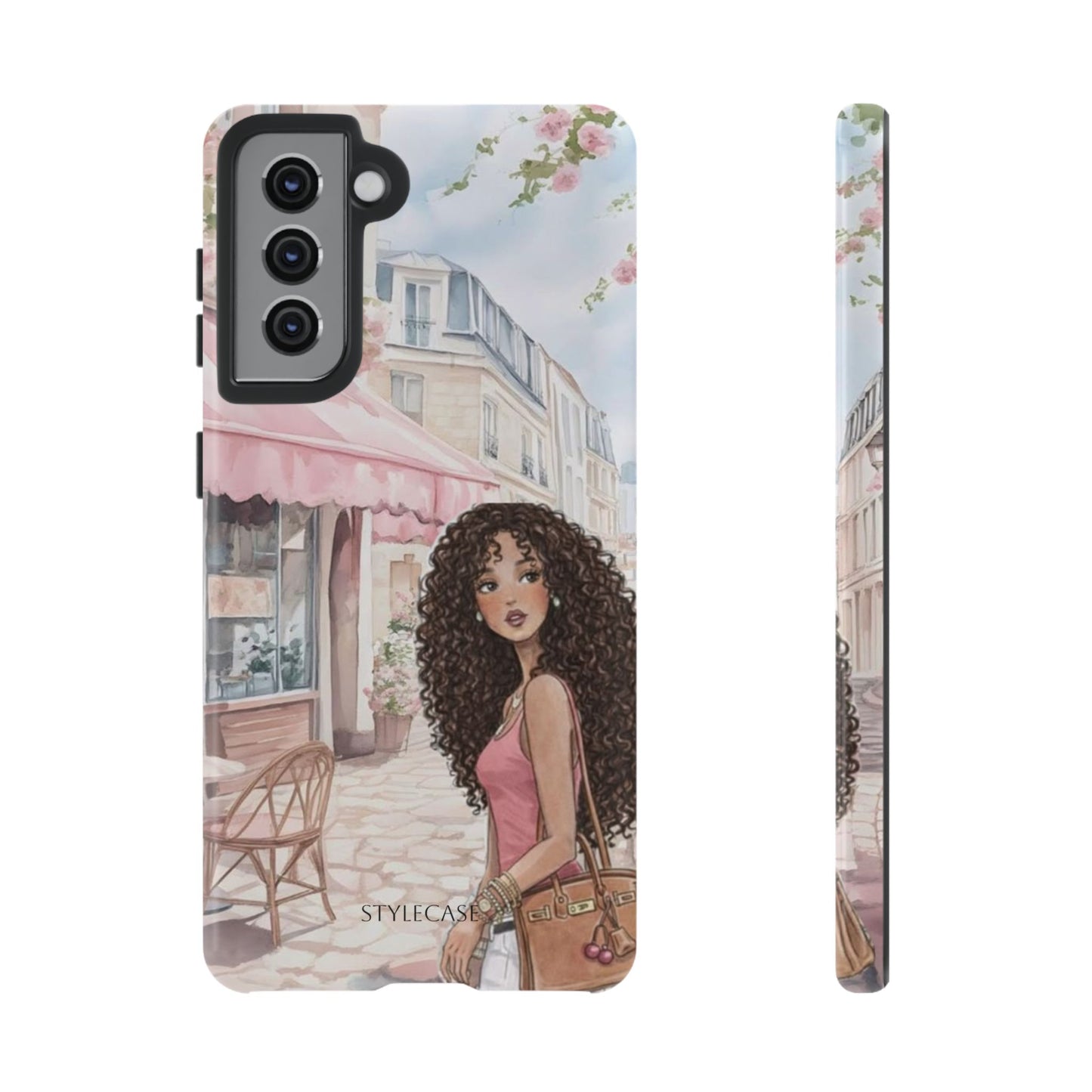 Paris Cafe Phone Case — Curly-Haired Girl Premium Cover