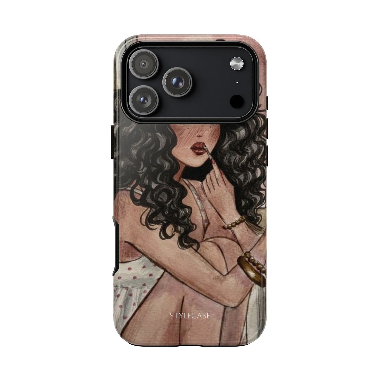 Curly-Haired Woman Phone Case – Vintage Vibe Premium Tough Case