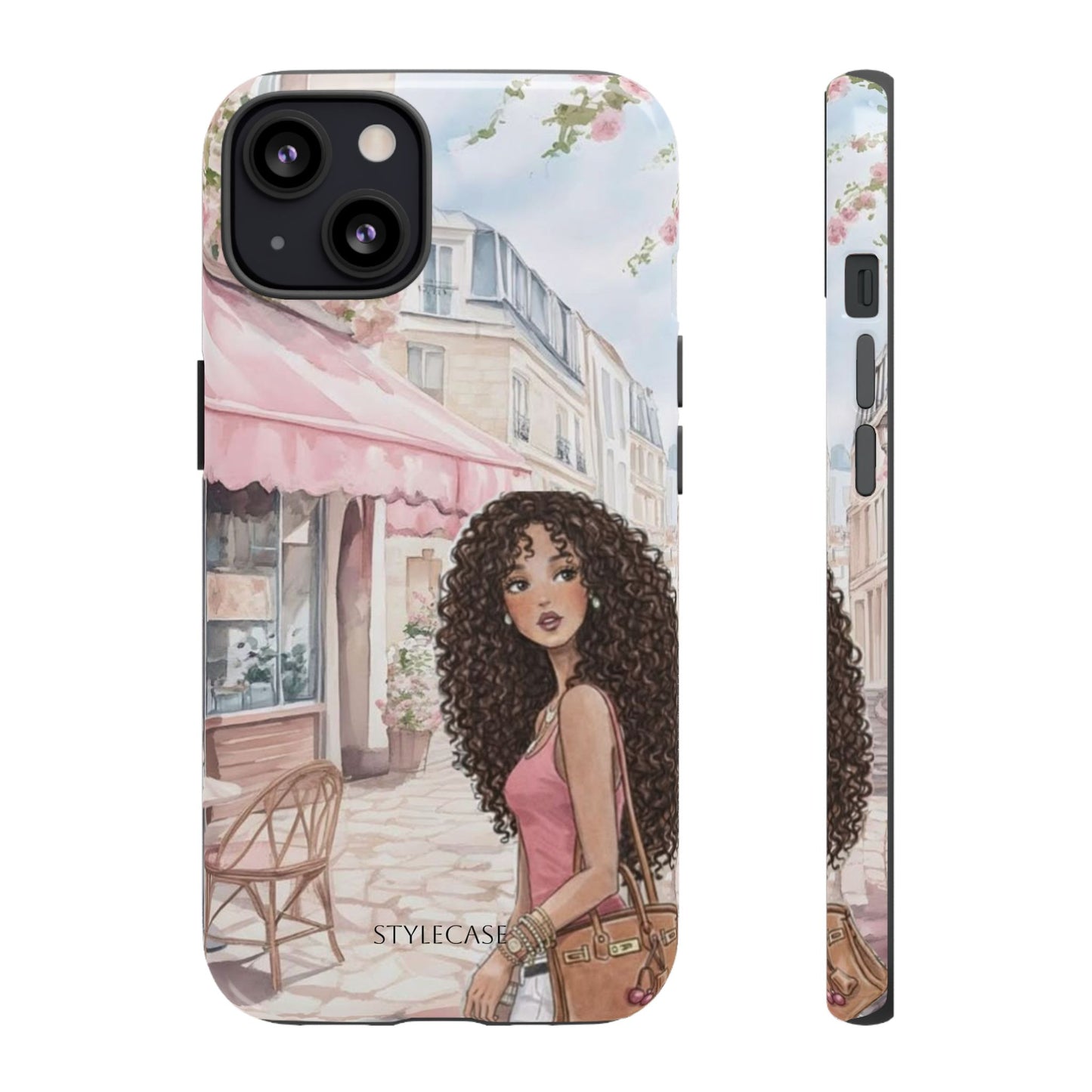 Paris Cafe Phone Case — Curly-Haired Girl Premium Cover
