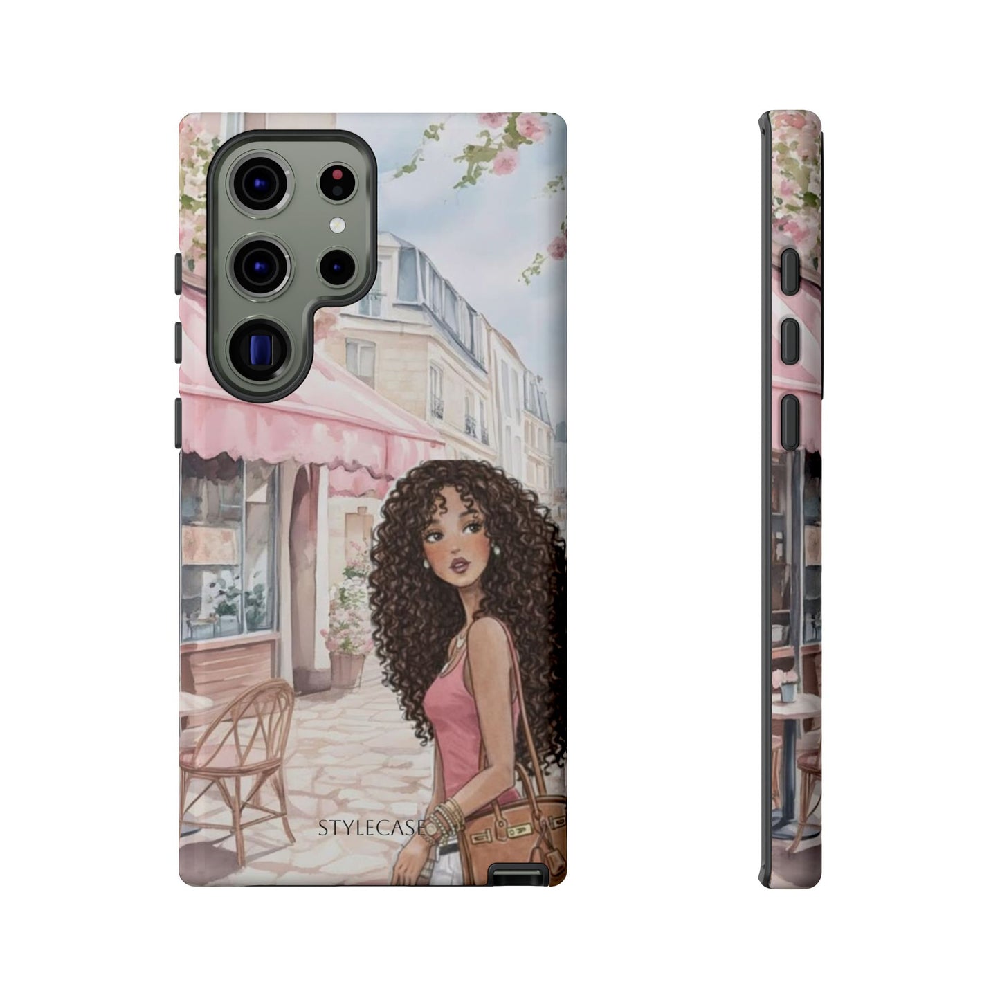 Paris Cafe Phone Case — Curly-Haired Girl Premium Cover