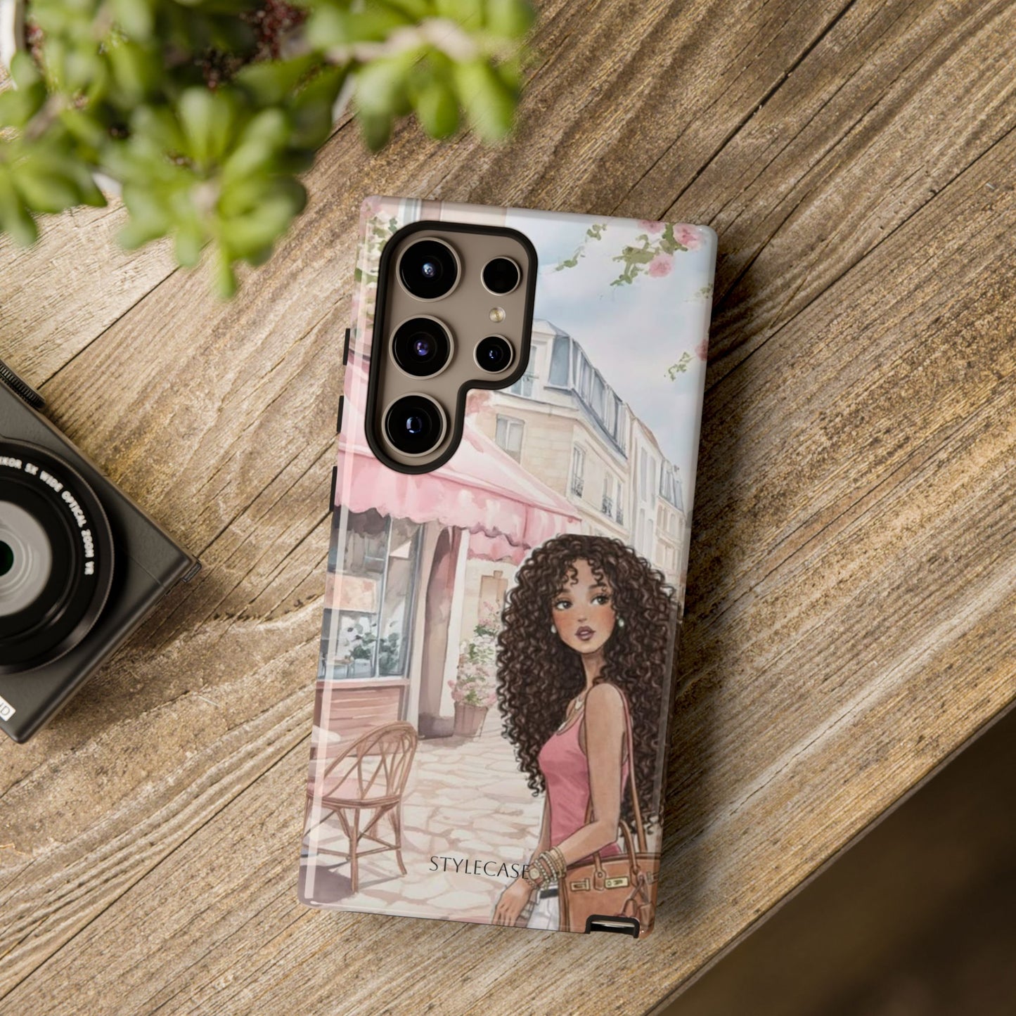Paris Cafe Phone Case — Curly-Haired Girl Premium Cover