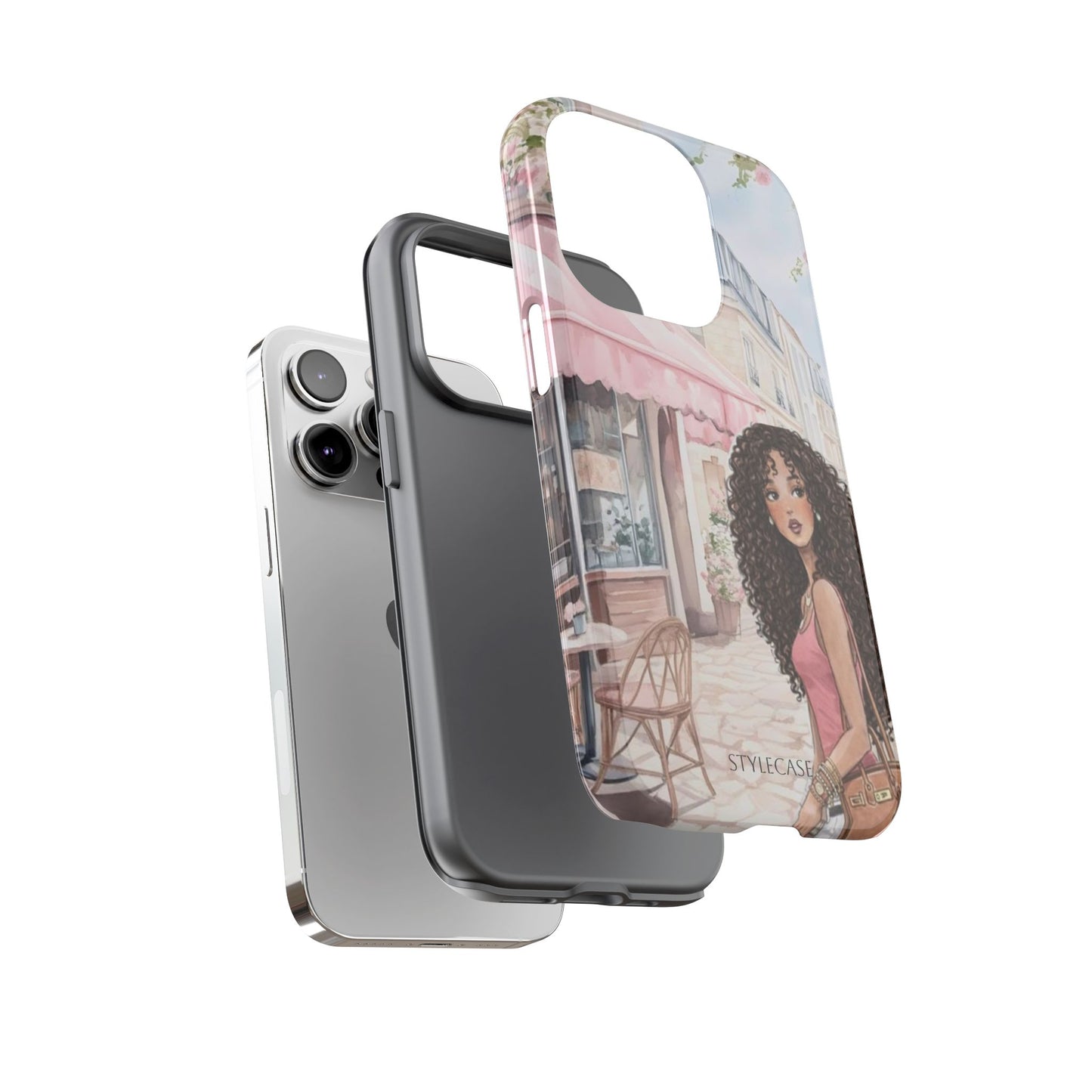 Paris Cafe Phone Case — Curly-Haired Girl Premium Cover