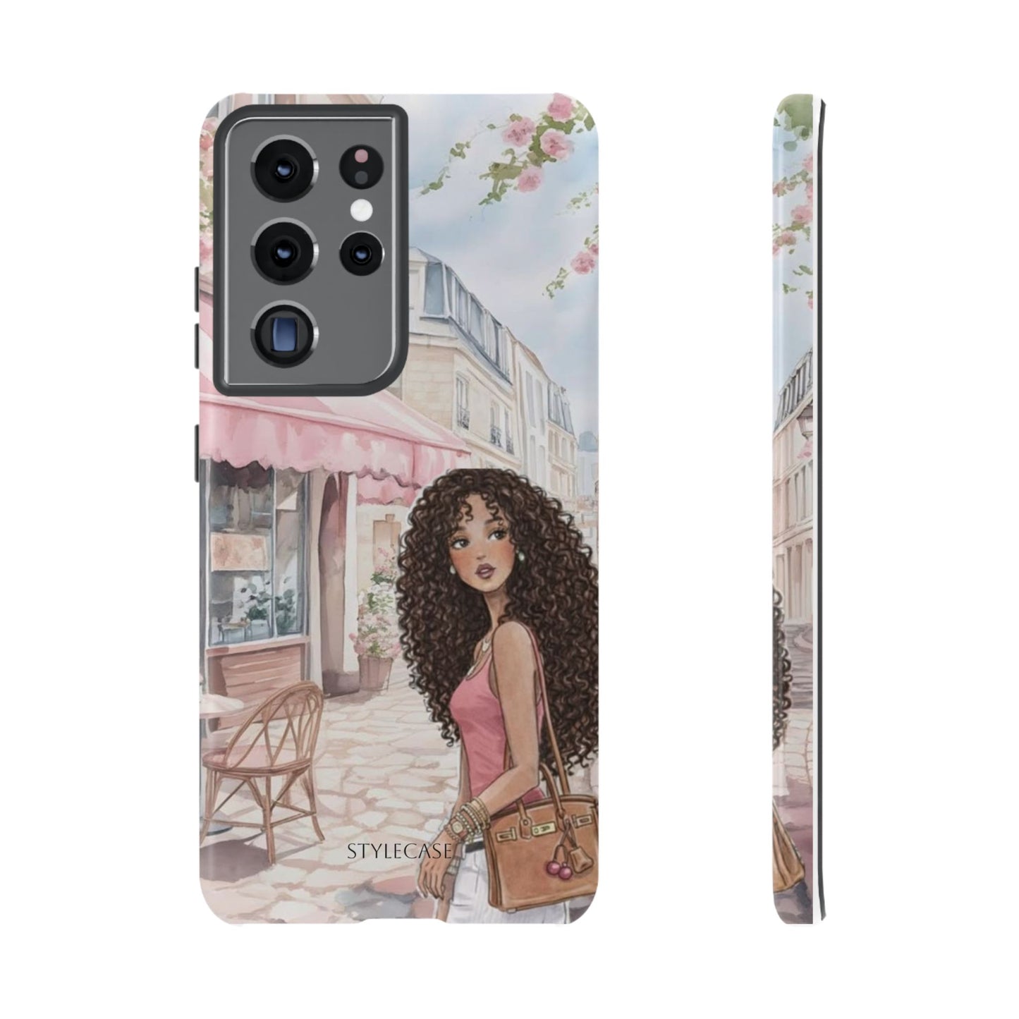 Paris Cafe Phone Case — Curly-Haired Girl Premium Cover