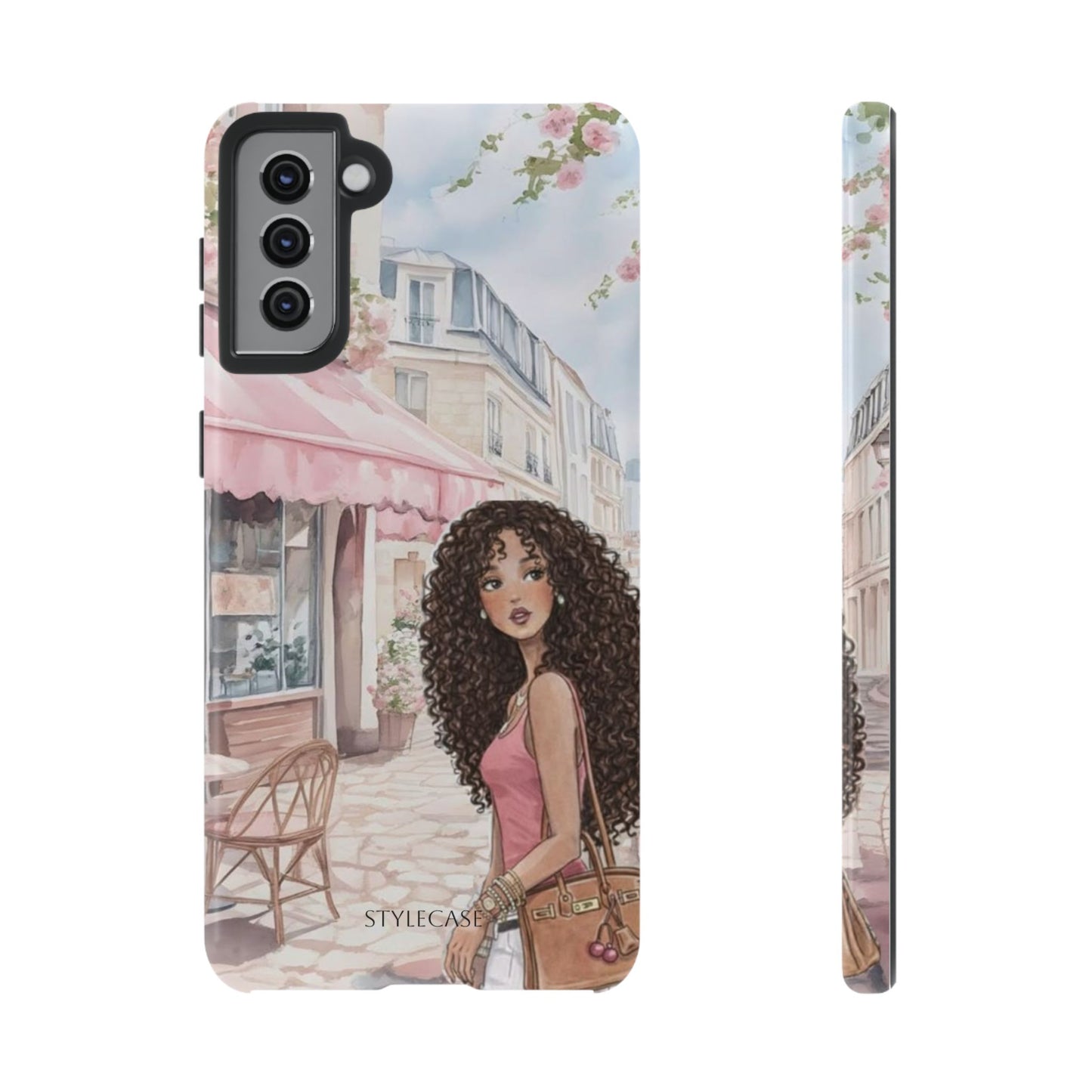 Paris Cafe Phone Case — Curly-Haired Girl Premium Cover