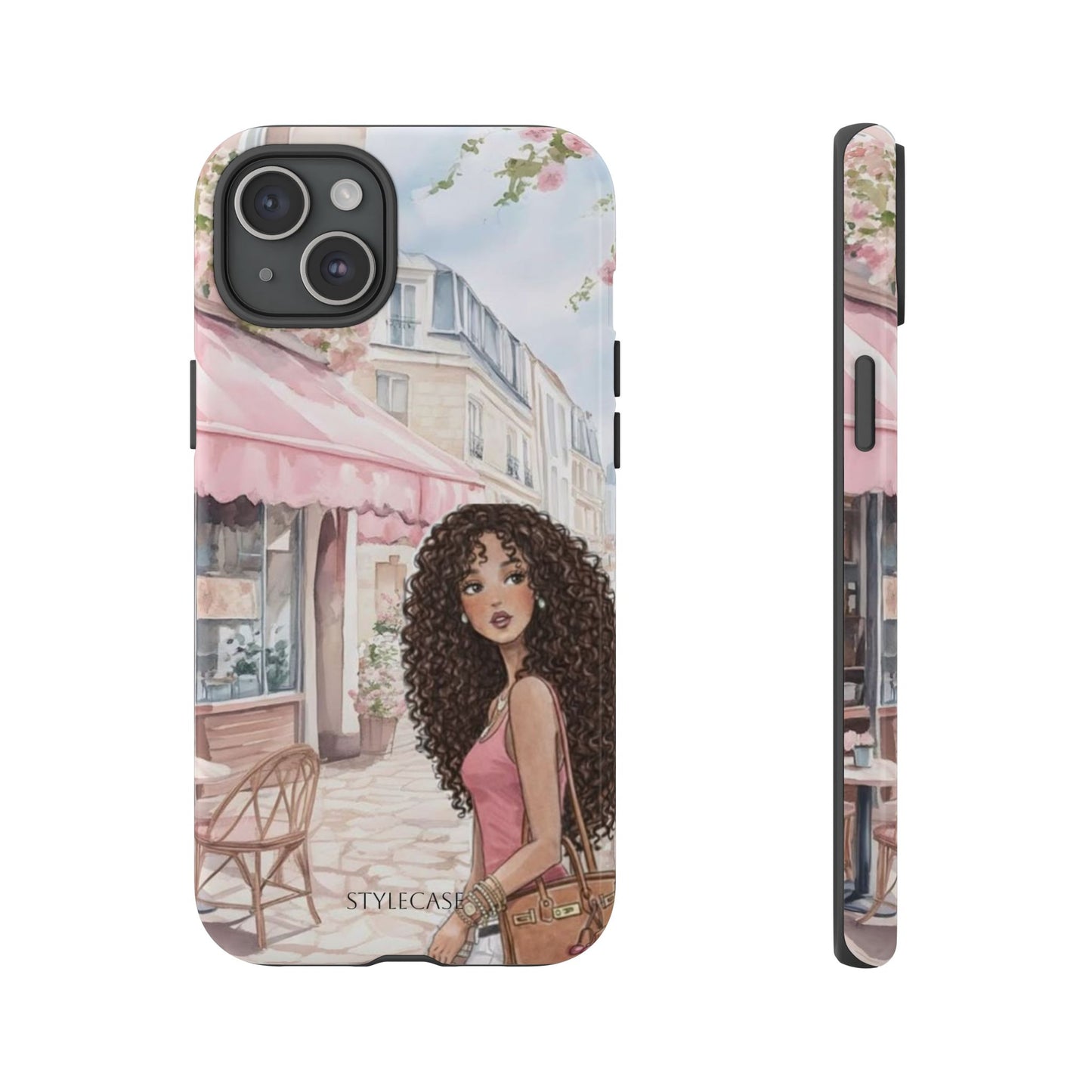 Paris Cafe Phone Case — Curly-Haired Girl Premium Cover