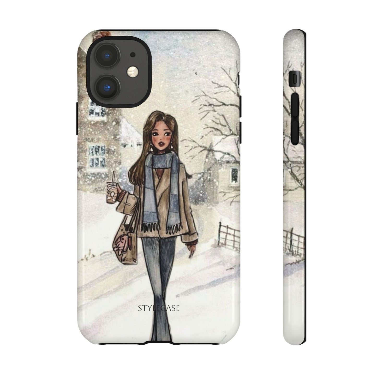 Winter Stroll Phone Case — Cute Girl In Snowy Village Premium  Case