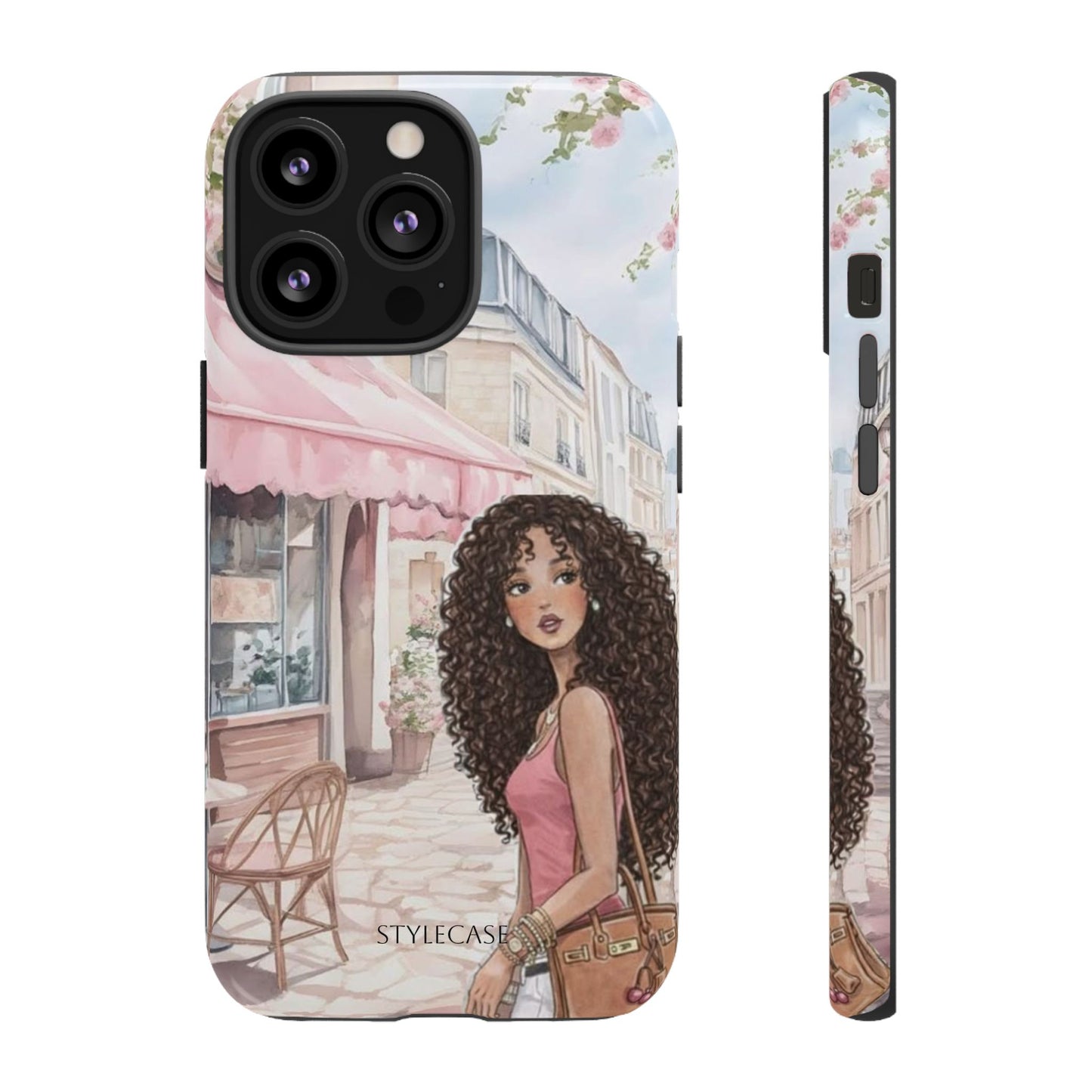 Paris Cafe Phone Case — Curly-Haired Girl Premium Cover