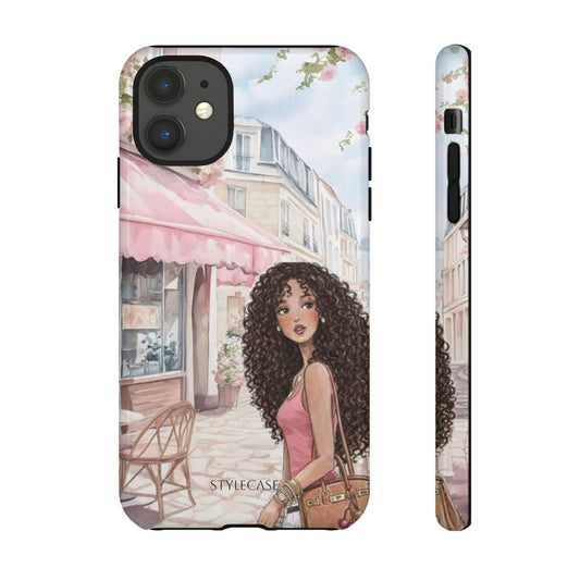Paris Cafe Phone Case — Curly-Haired Girl Premium Cover
