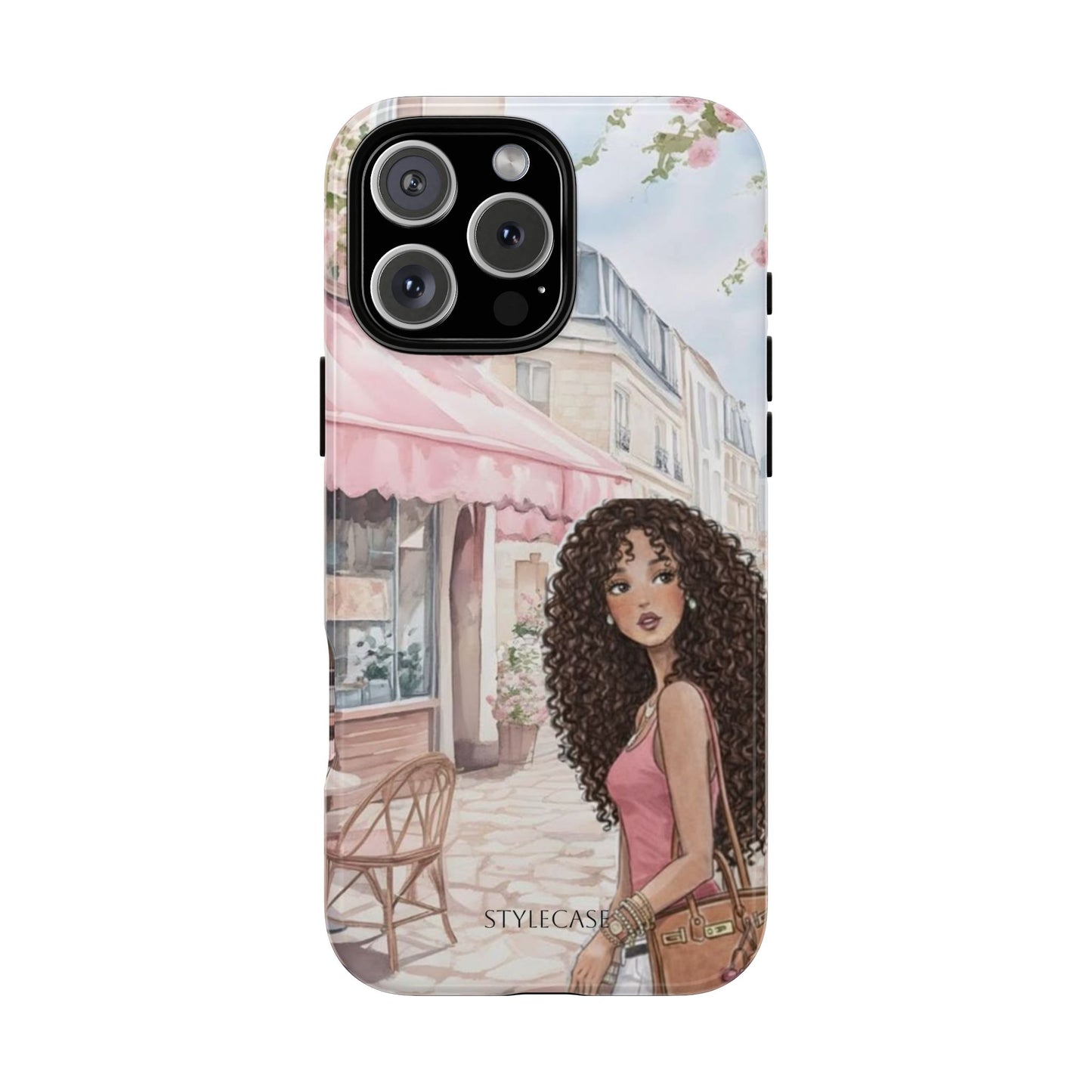 Paris Cafe Phone Case — Curly-Haired Girl Premium Cover