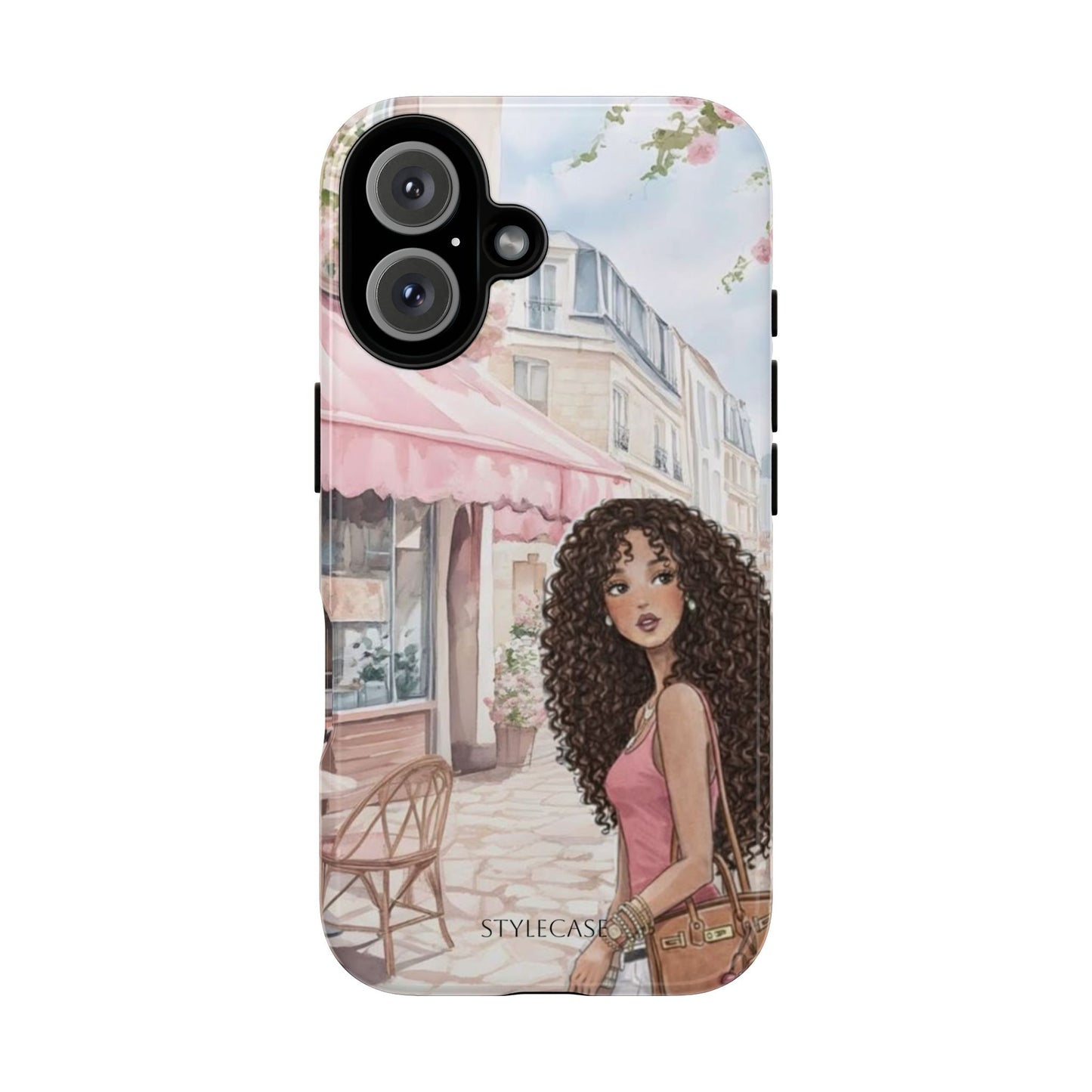 Paris Cafe Phone Case — Curly-Haired Girl Premium Cover