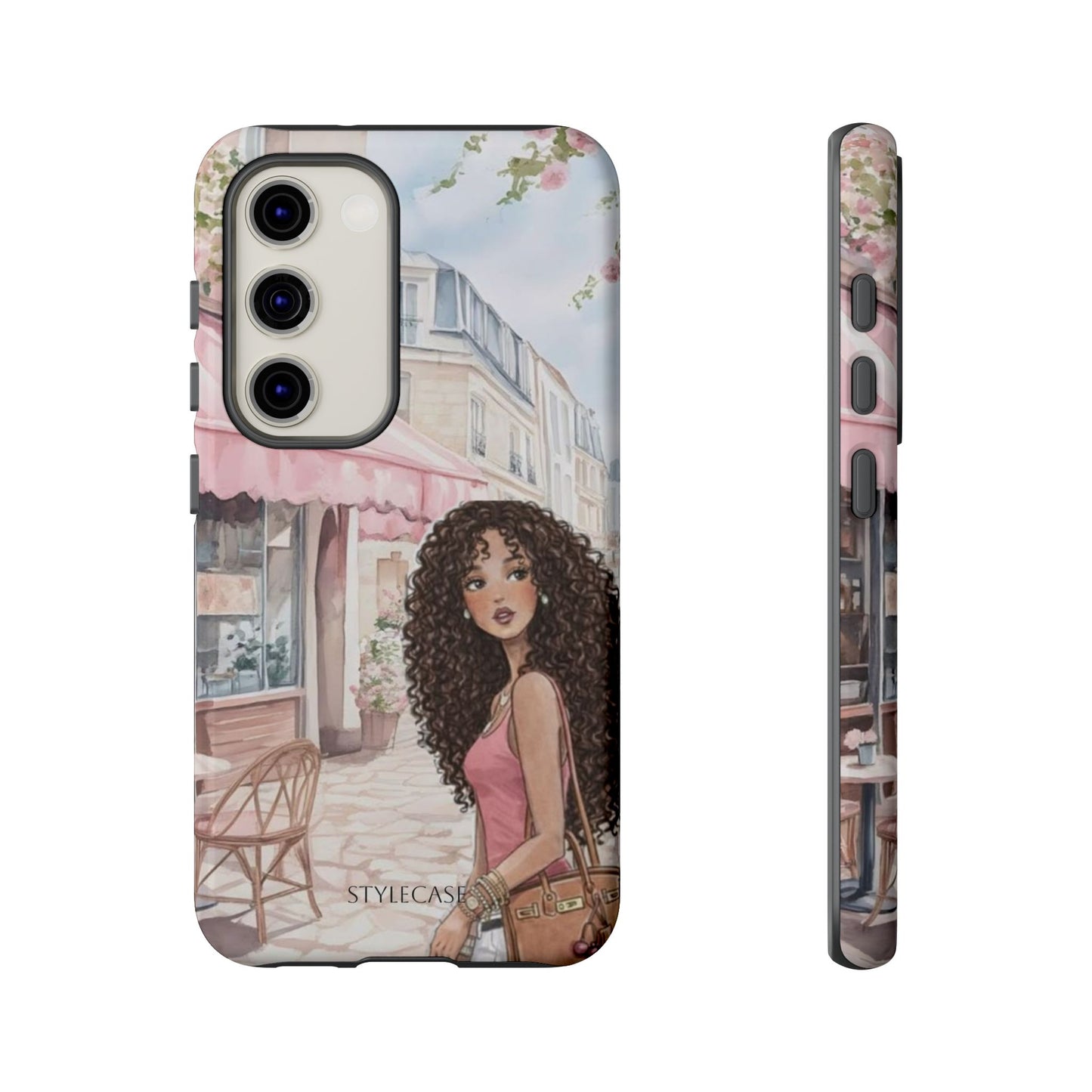 Paris Cafe Phone Case — Curly-Haired Girl Premium Cover