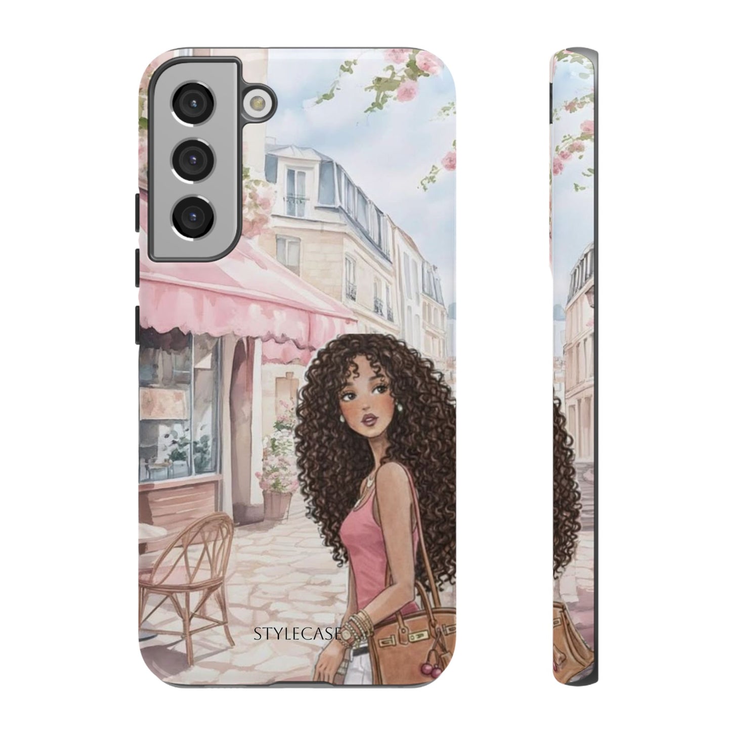 Paris Cafe Phone Case — Curly-Haired Girl Premium Cover