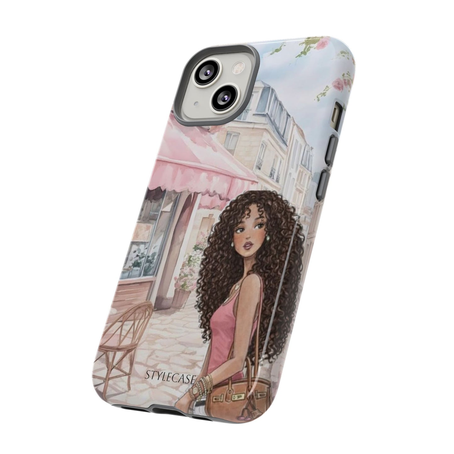 Paris Cafe Phone Case — Curly-Haired Girl Premium Cover