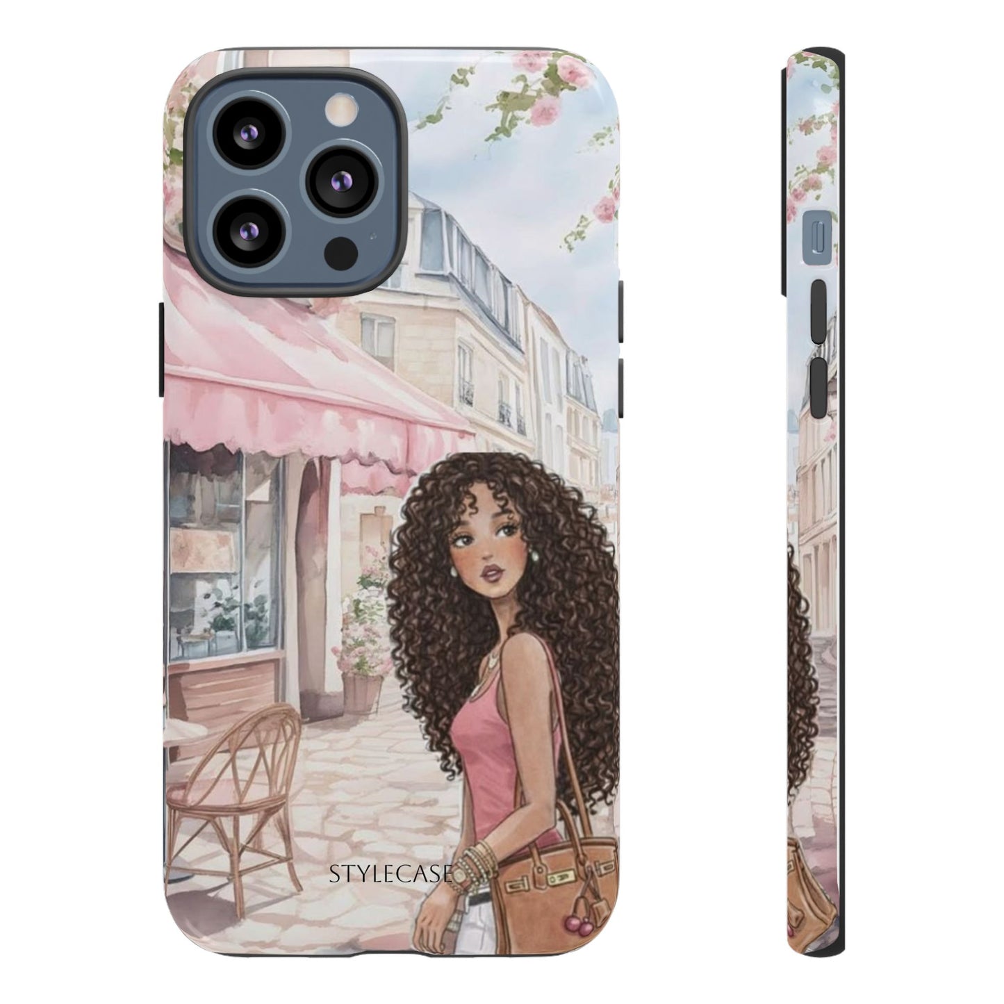 Paris Cafe Phone Case — Curly-Haired Girl Premium Cover