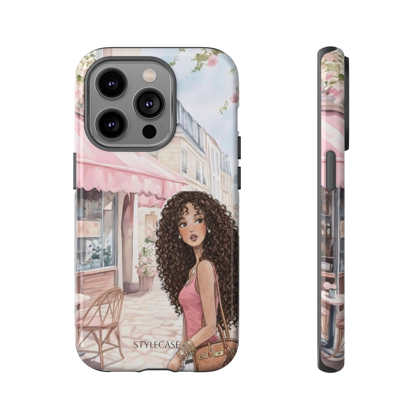 Paris Cafe Phone Case — Curly-Haired Girl Premium Cover